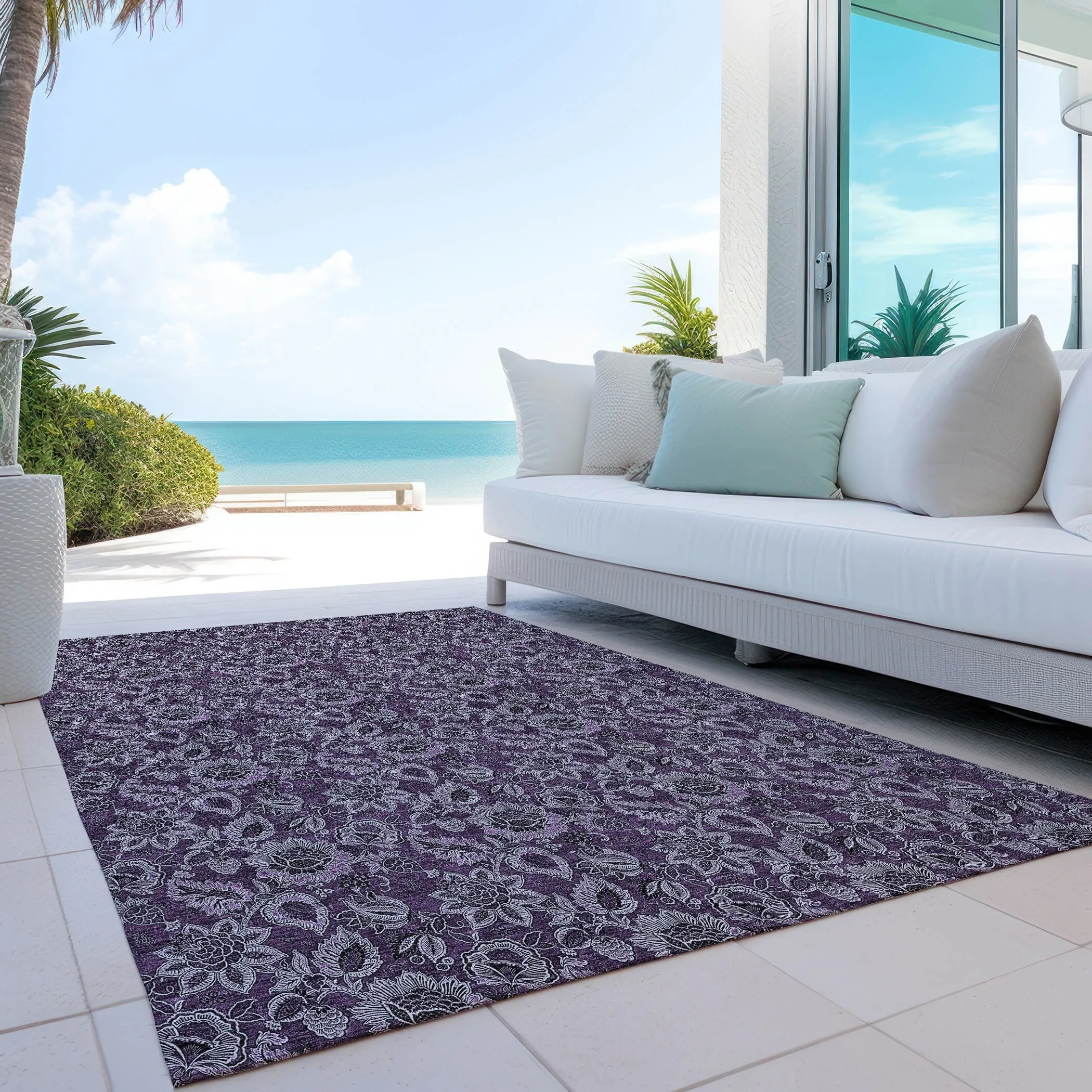 Machine Washable Indoor/ Outdoor Chantille Floral Farmhouse Rug
