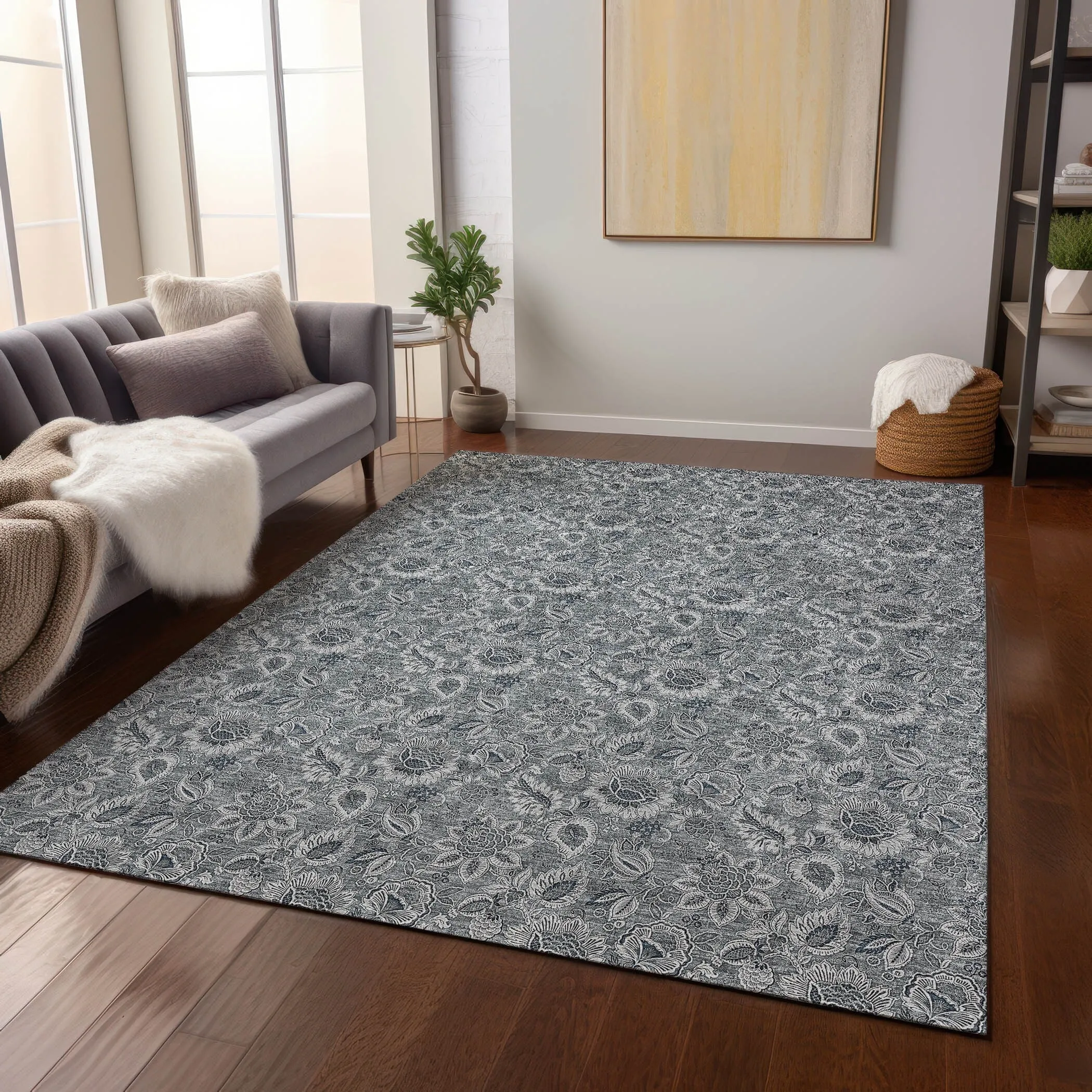 Machine Washable Indoor/ Outdoor Chantille Floral Farmhouse Rug