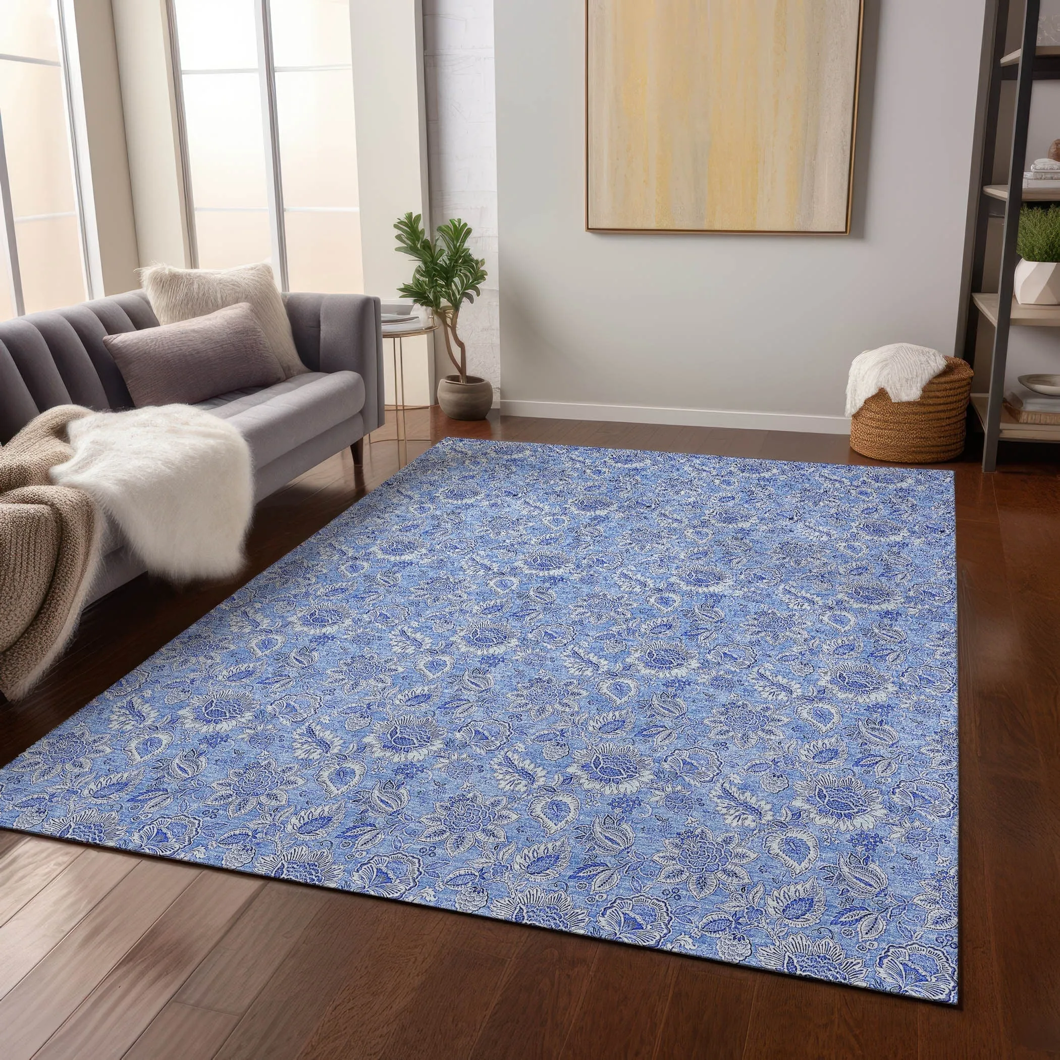 Machine Washable Indoor/ Outdoor Chantille Floral Farmhouse Rug
