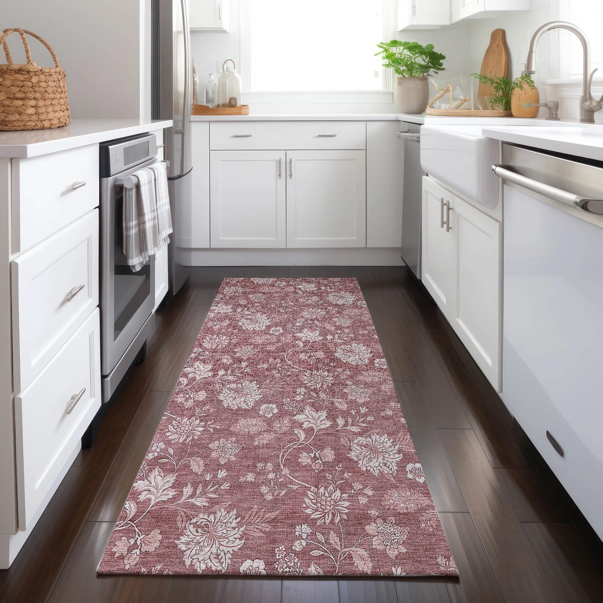 Machine Washable Indoor/ Outdoor Chantille Floral Farmhouse Rug
