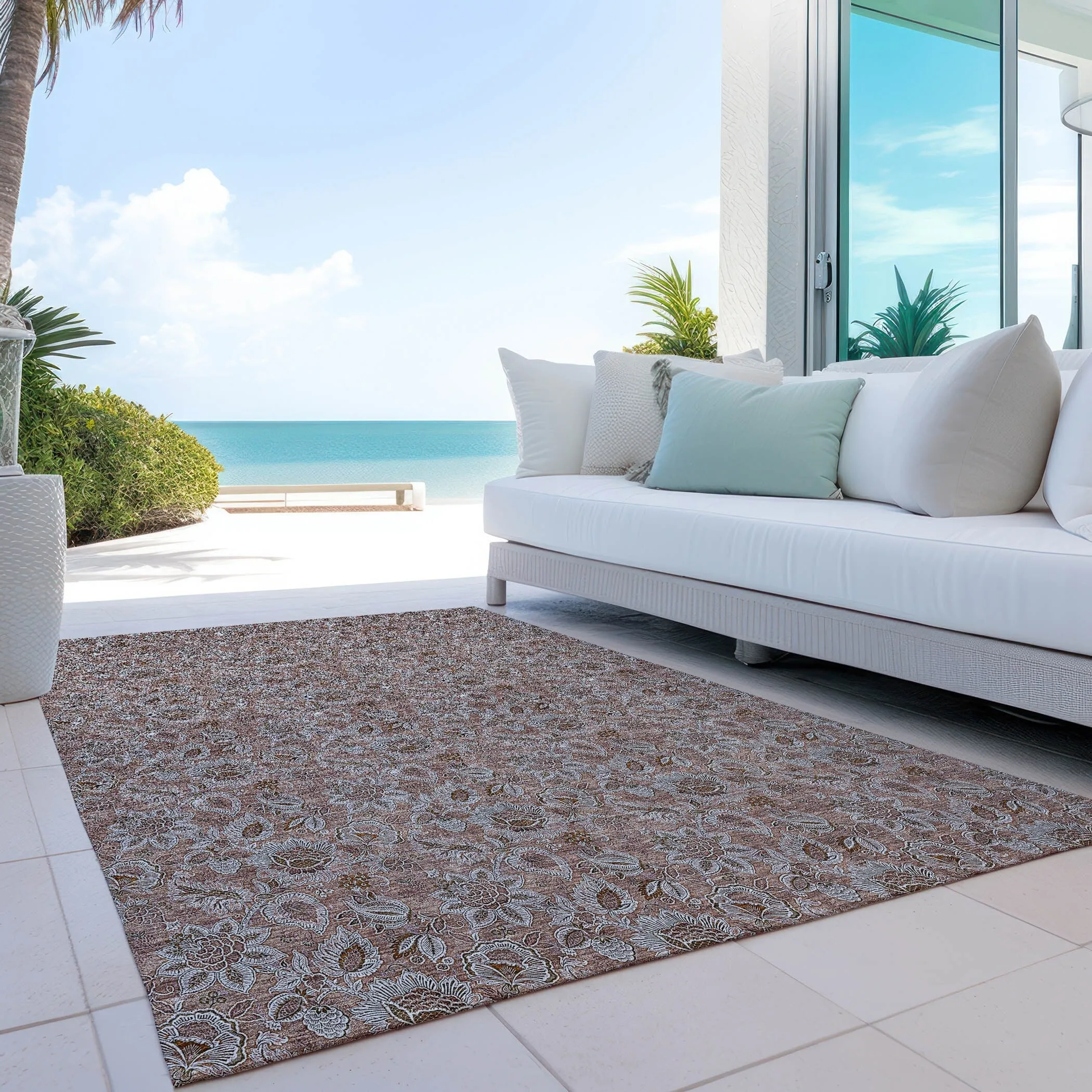 Machine Washable Indoor/ Outdoor Chantille Floral Farmhouse Rug