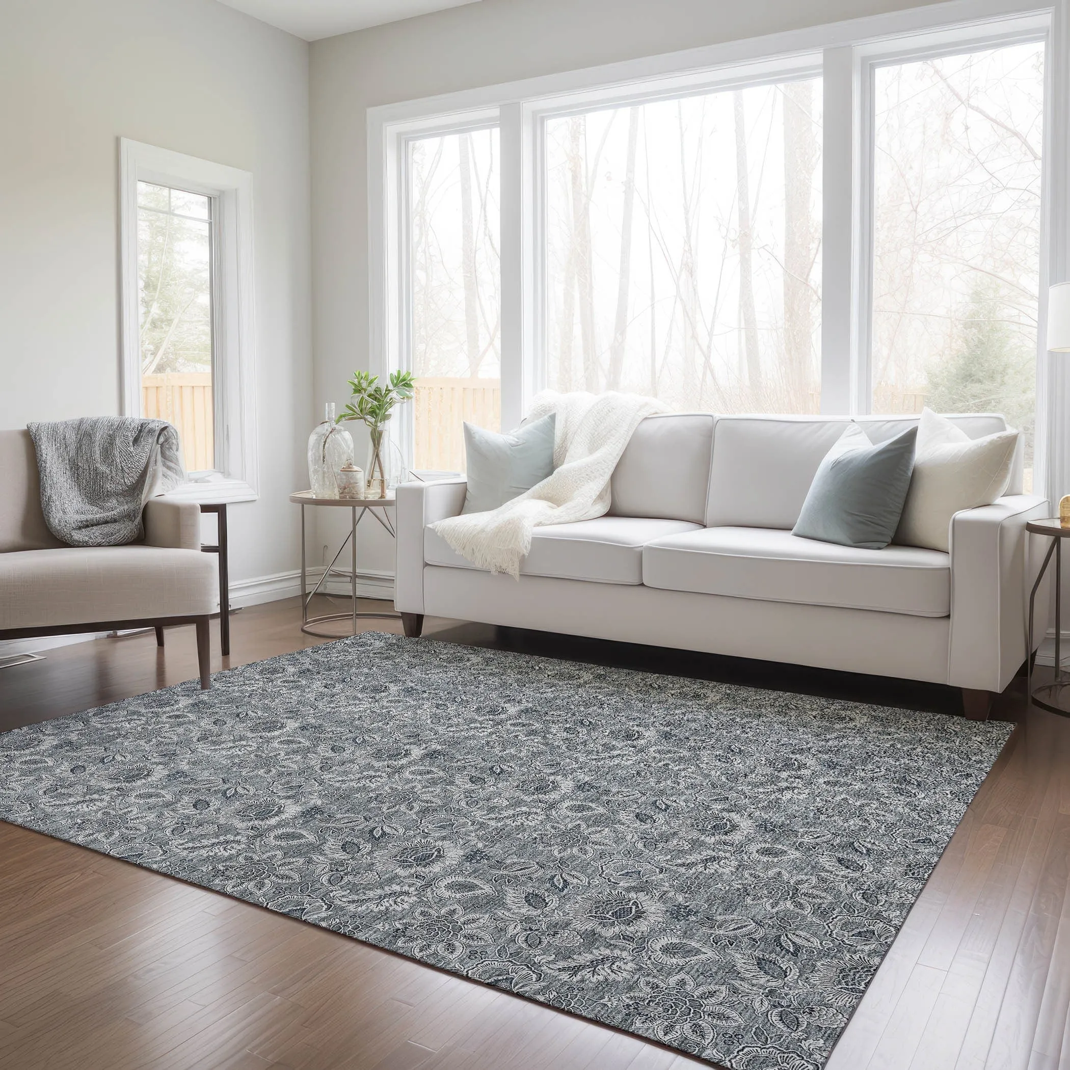 Machine Washable Indoor/ Outdoor Chantille Floral Farmhouse Rug