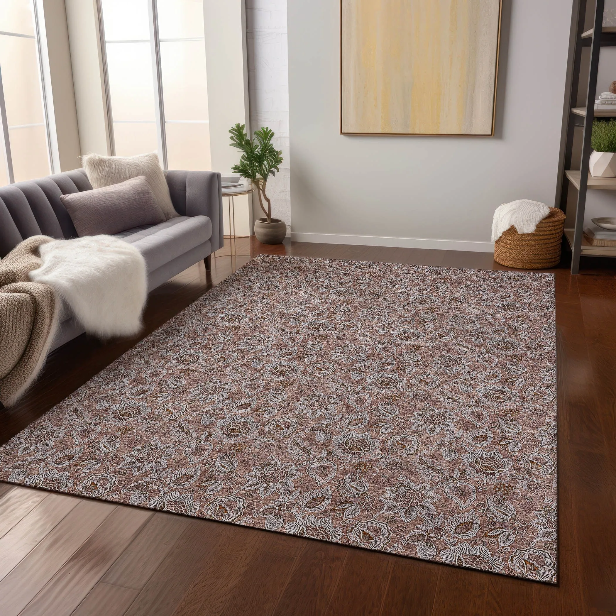 Machine Washable Indoor/ Outdoor Chantille Floral Farmhouse Rug
