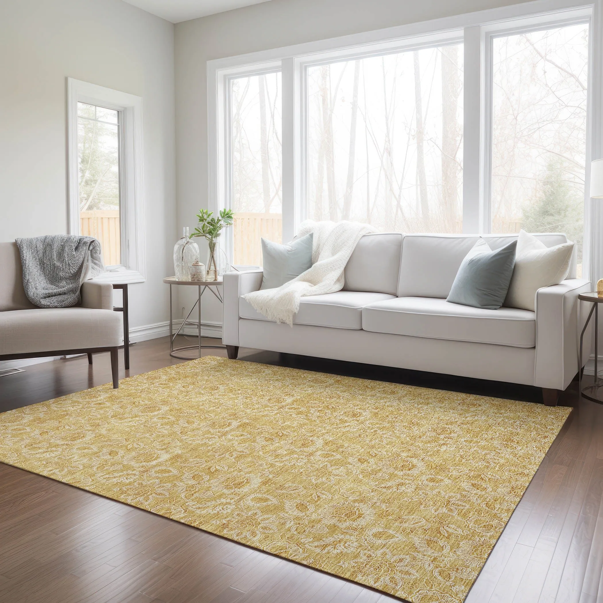 Machine Washable Indoor/ Outdoor Chantille Floral Farmhouse Rug