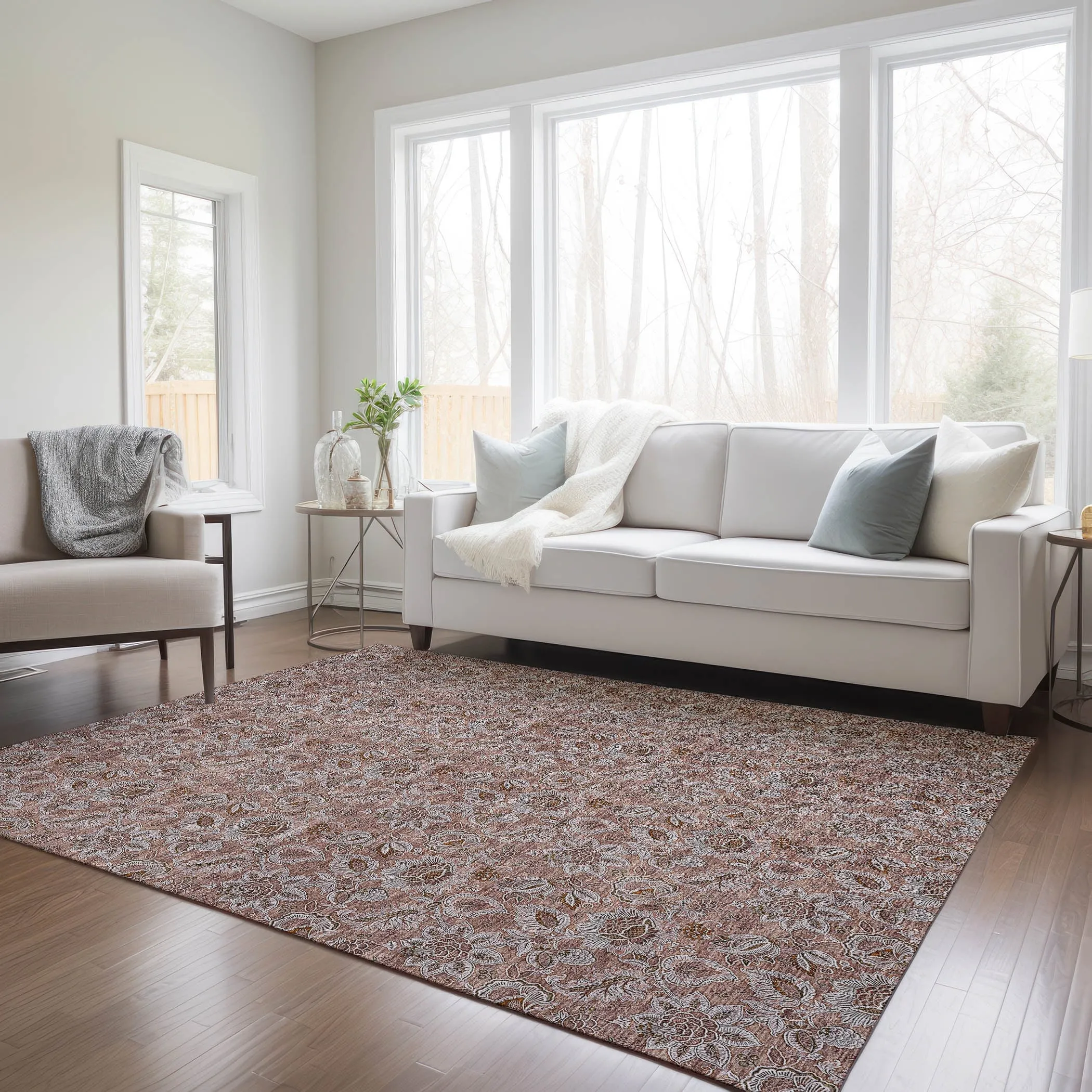 Machine Washable Indoor/ Outdoor Chantille Floral Farmhouse Rug