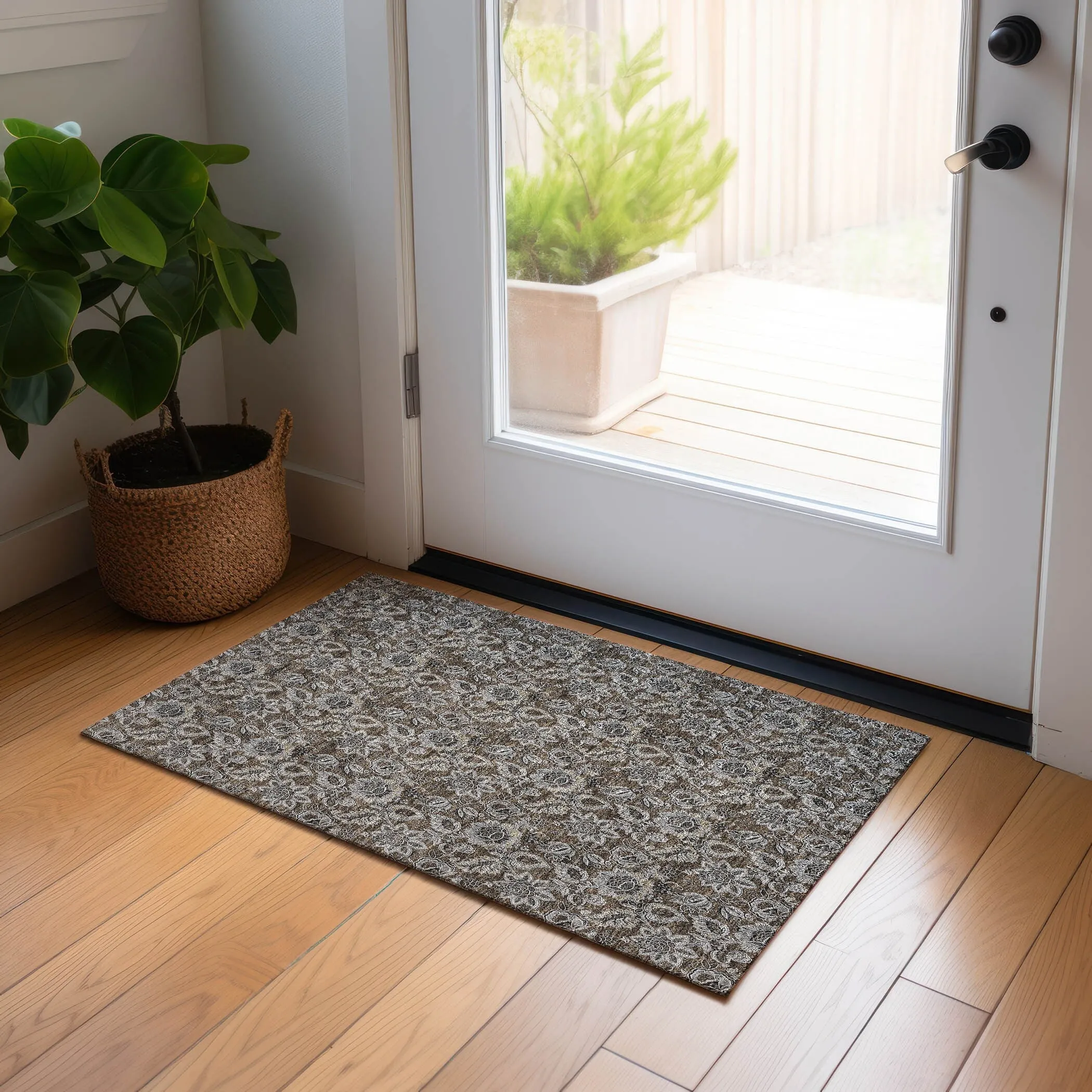Machine Washable Indoor/ Outdoor Chantille Floral Farmhouse Rug