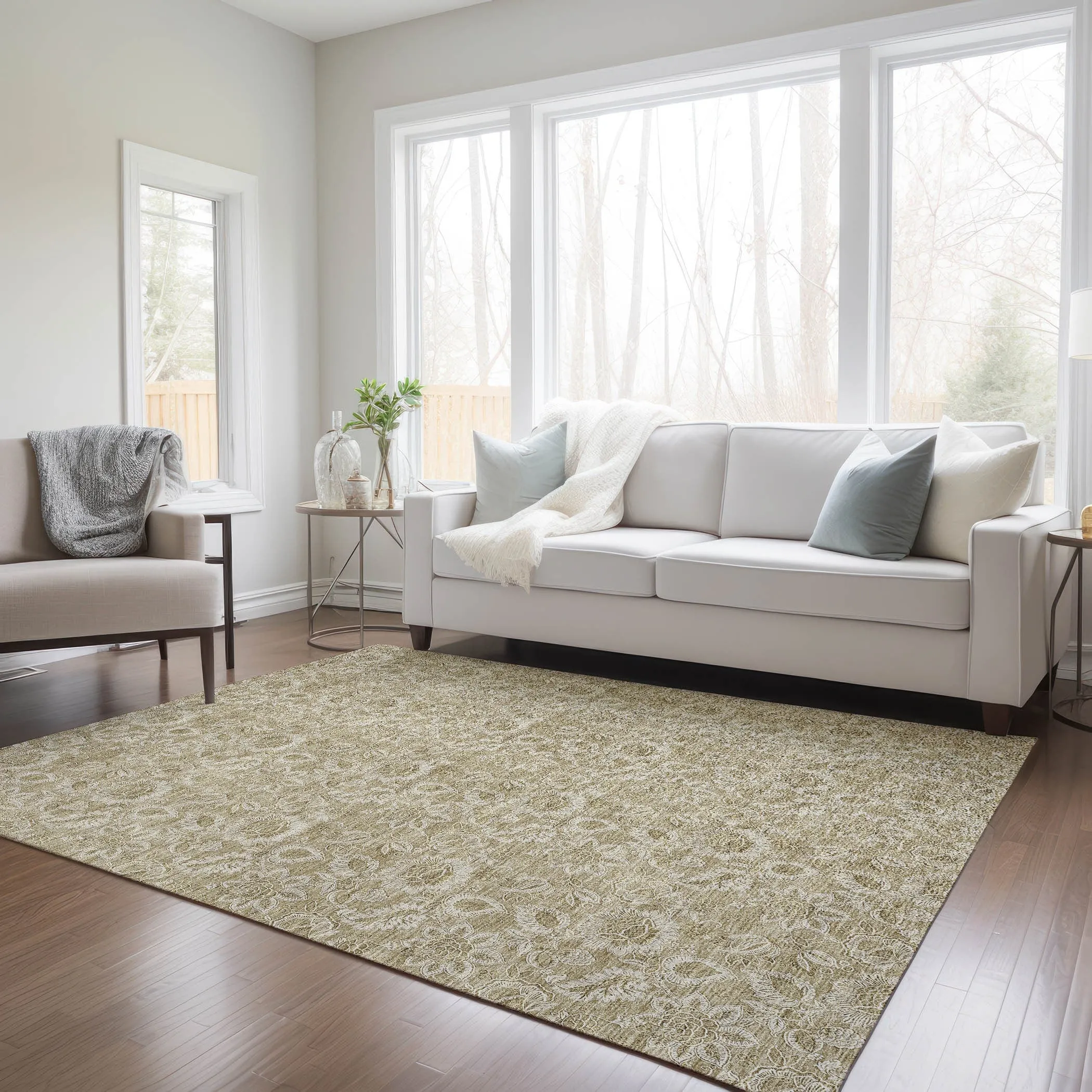 Machine Washable Indoor/ Outdoor Chantille Floral Farmhouse Rug