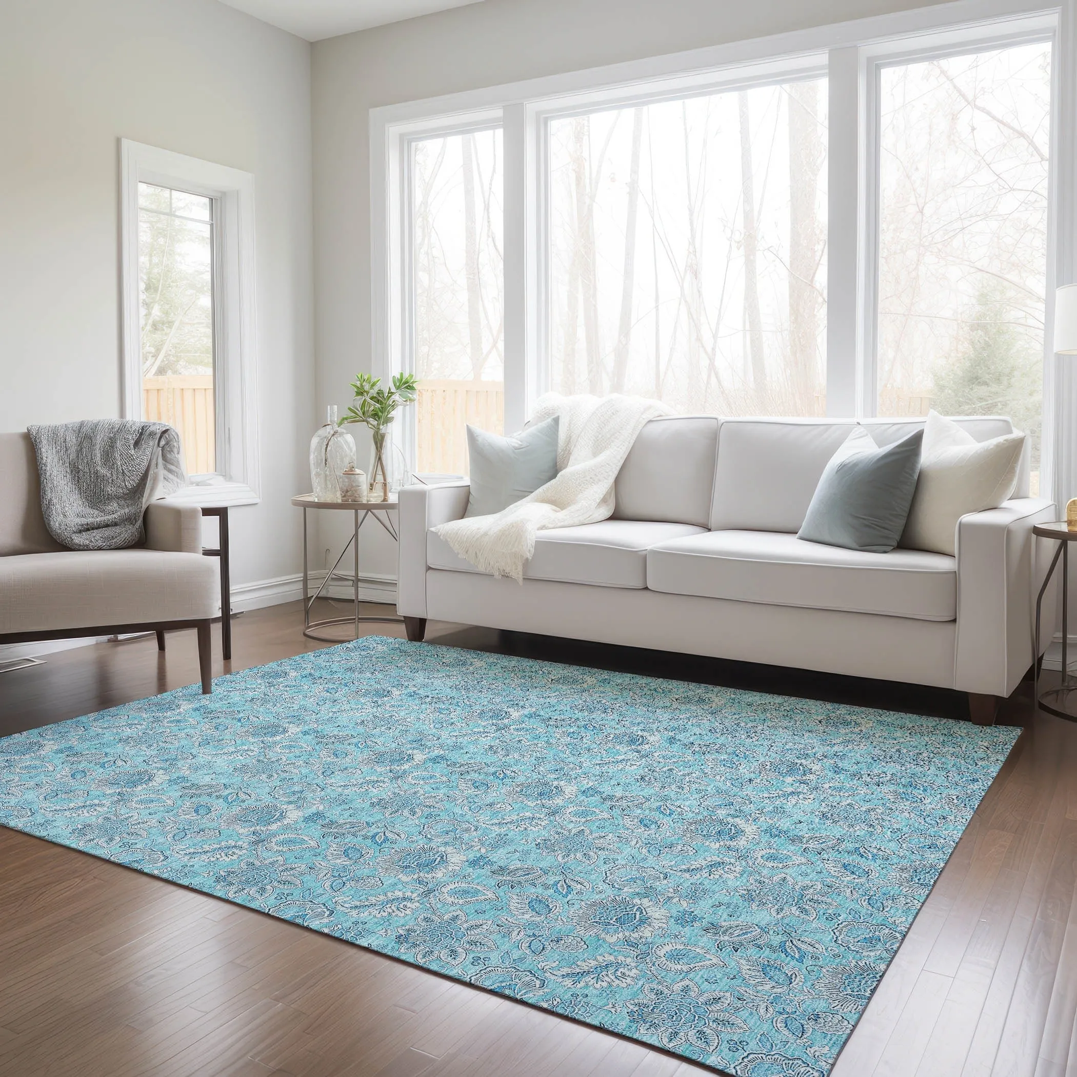Machine Washable Indoor/ Outdoor Chantille Floral Farmhouse Rug