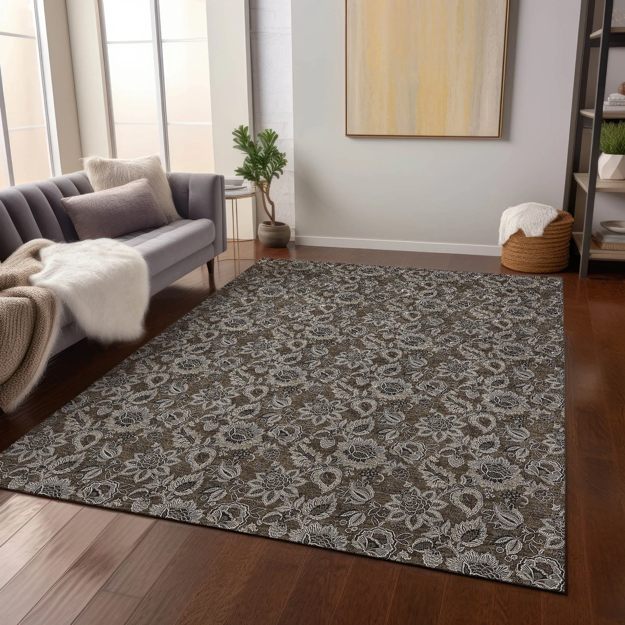 Machine Washable Indoor/ Outdoor Chantille Floral Farmhouse Rug
