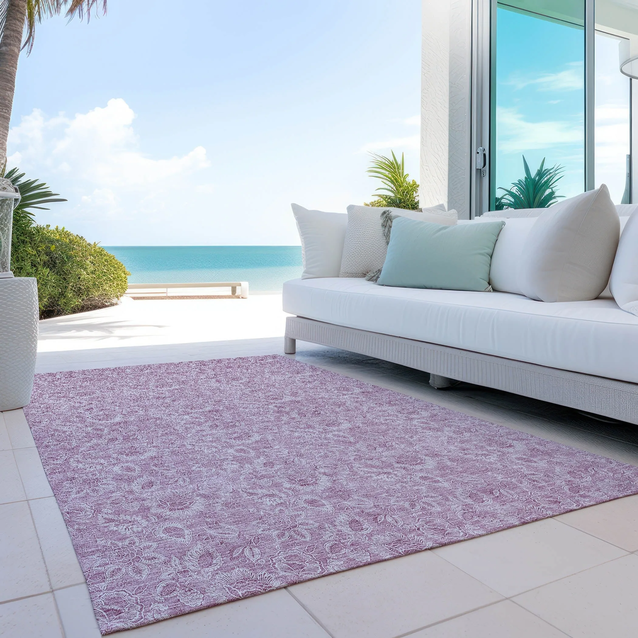 Machine Washable Indoor/ Outdoor Chantille Floral Farmhouse Rug