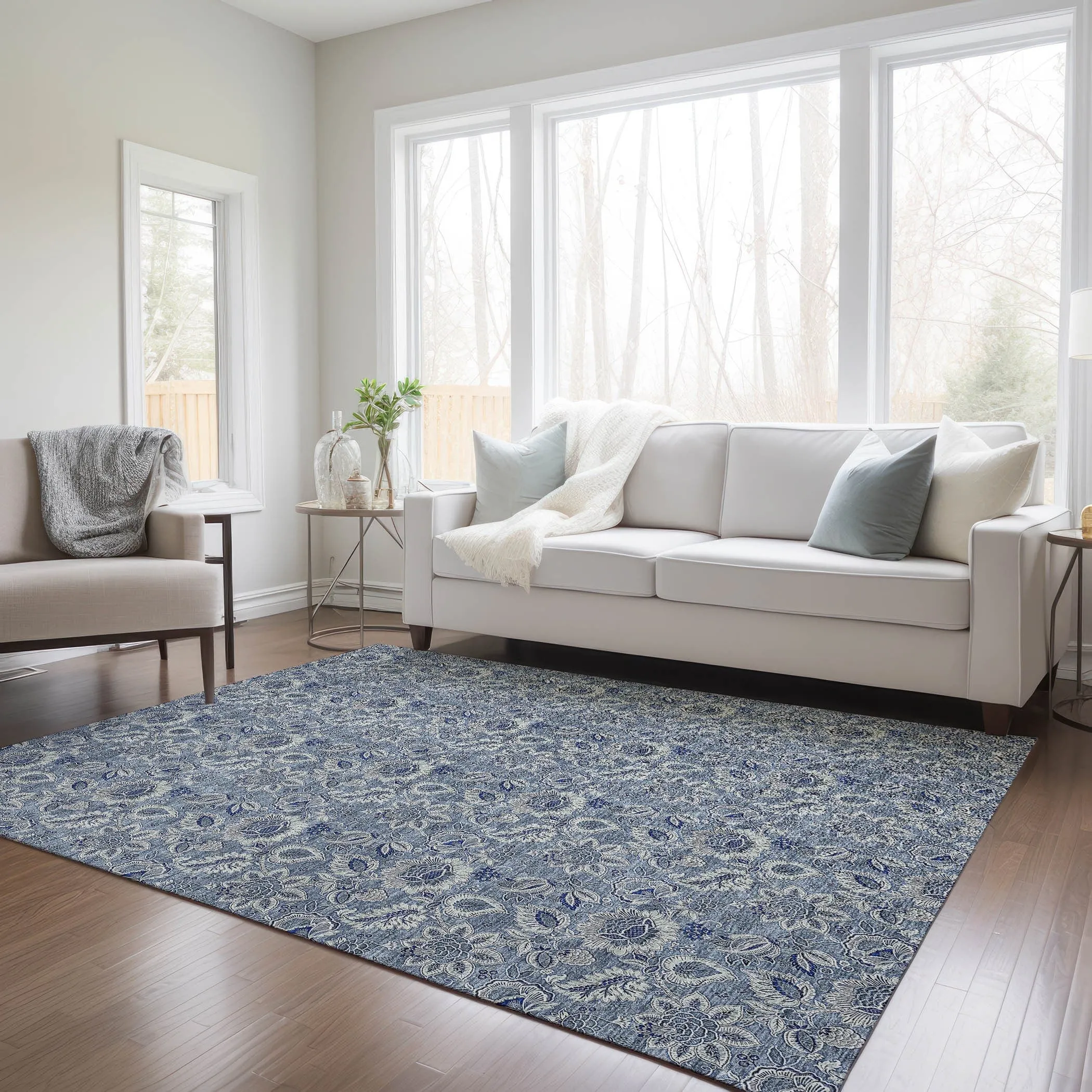 Machine Washable Indoor/ Outdoor Chantille Floral Farmhouse Rug