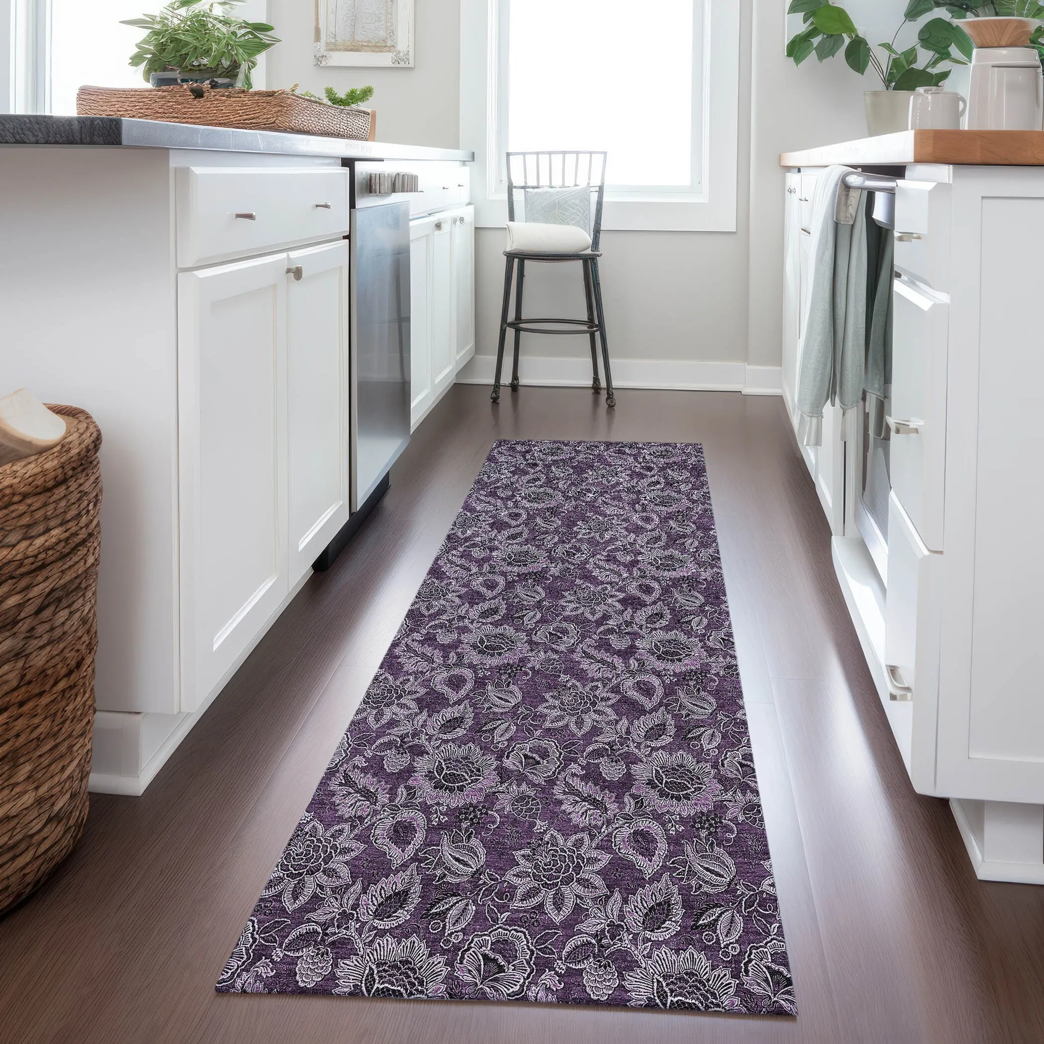 Machine Washable Indoor/ Outdoor Chantille Floral Farmhouse Rug