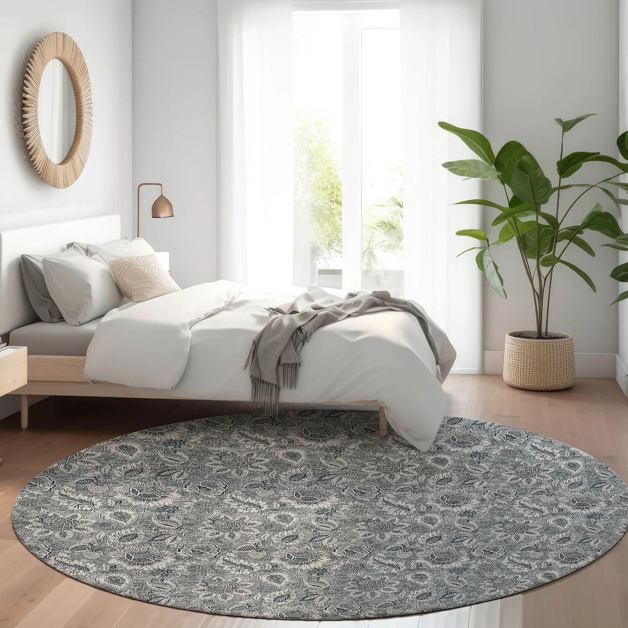 Machine Washable Indoor/ Outdoor Chantille Floral Farmhouse Rug