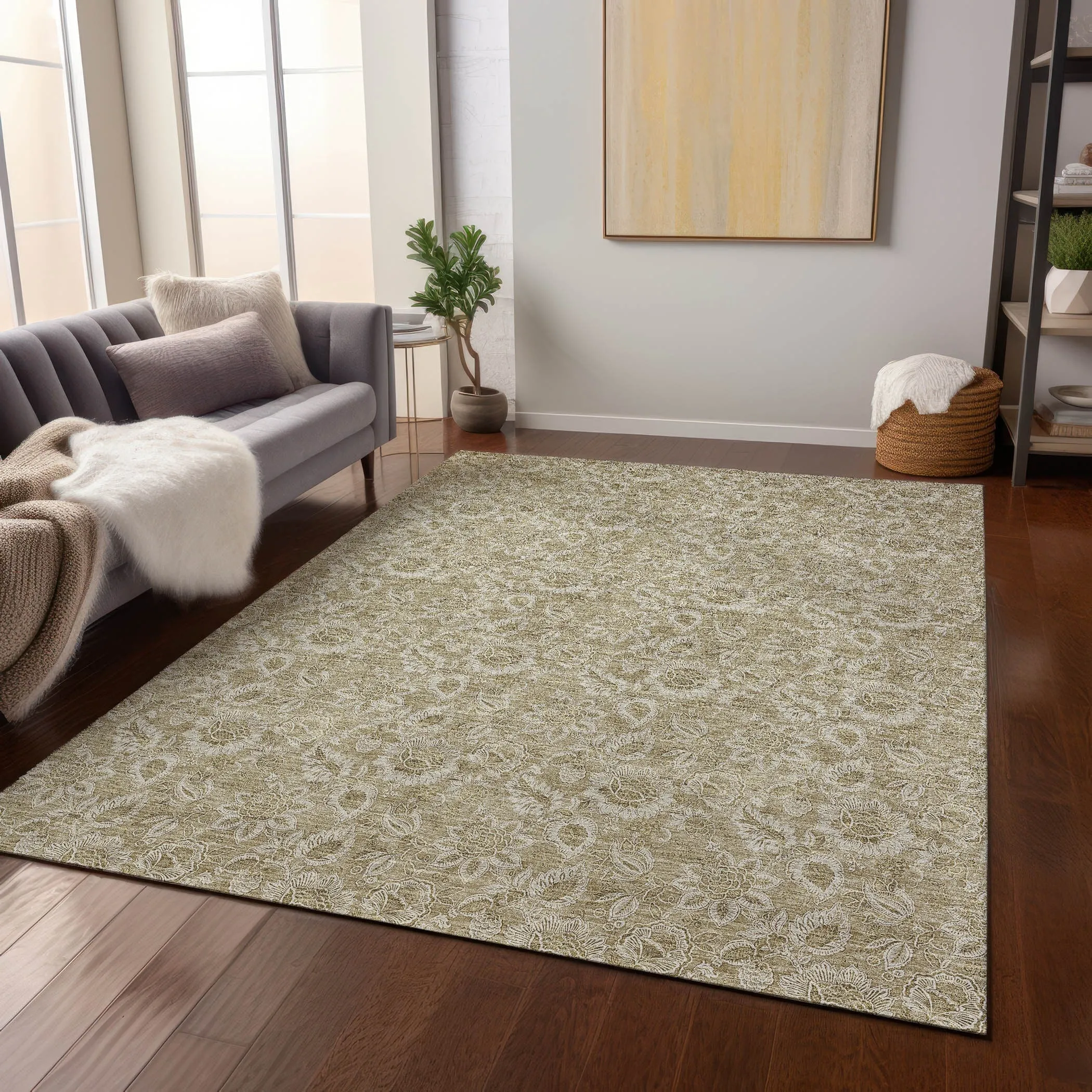 Machine Washable Indoor/ Outdoor Chantille Floral Farmhouse Rug