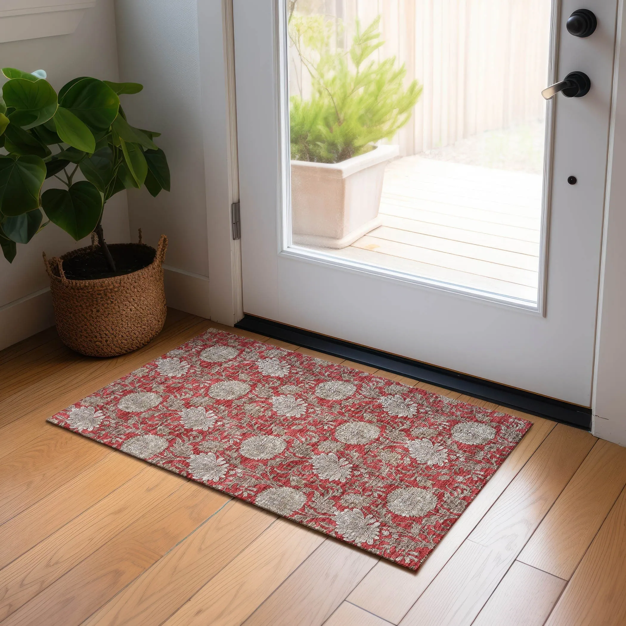 Machine Washable Indoor/ Outdoor Chantille Floral Rug