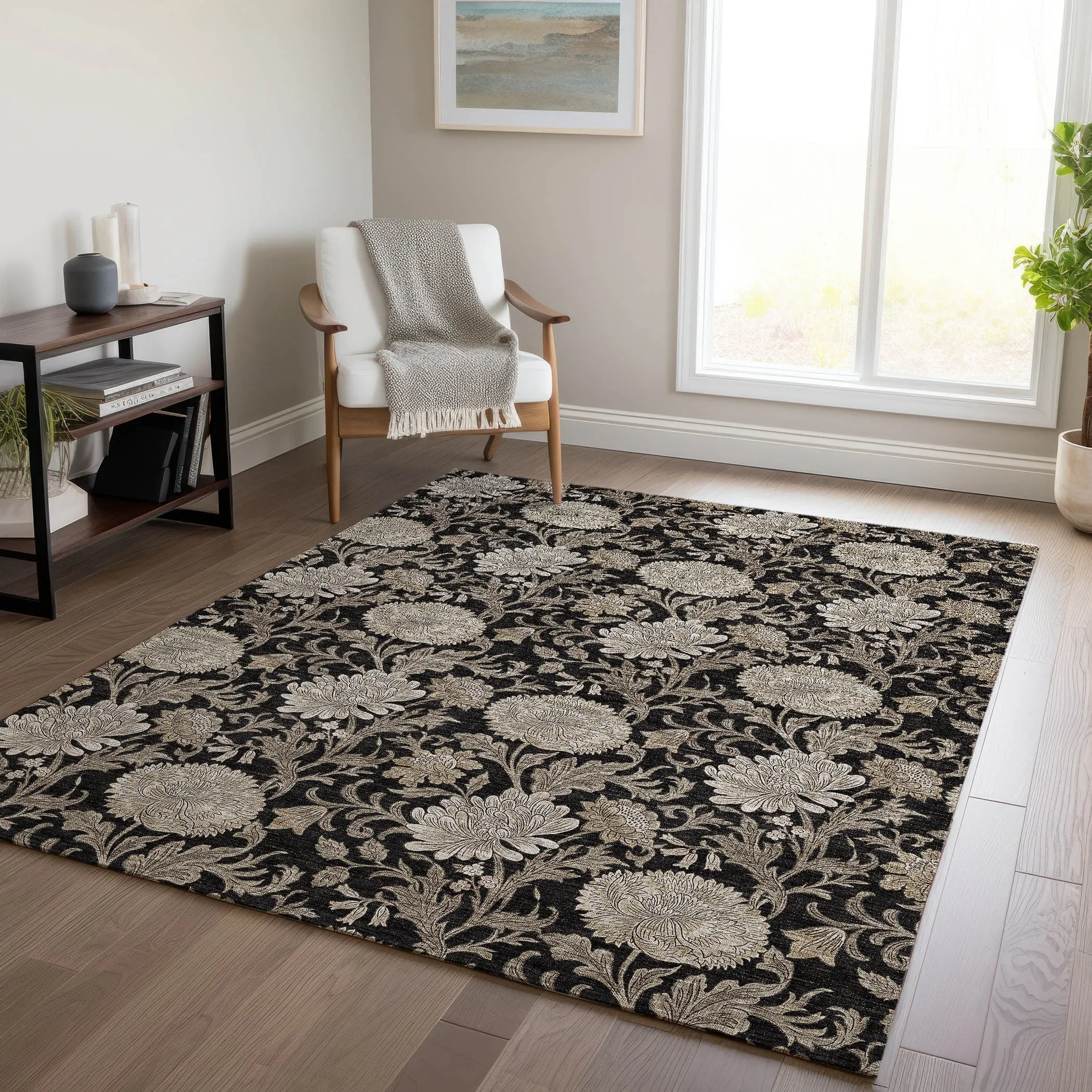 Machine Washable Indoor/ Outdoor Chantille Floral Rug
