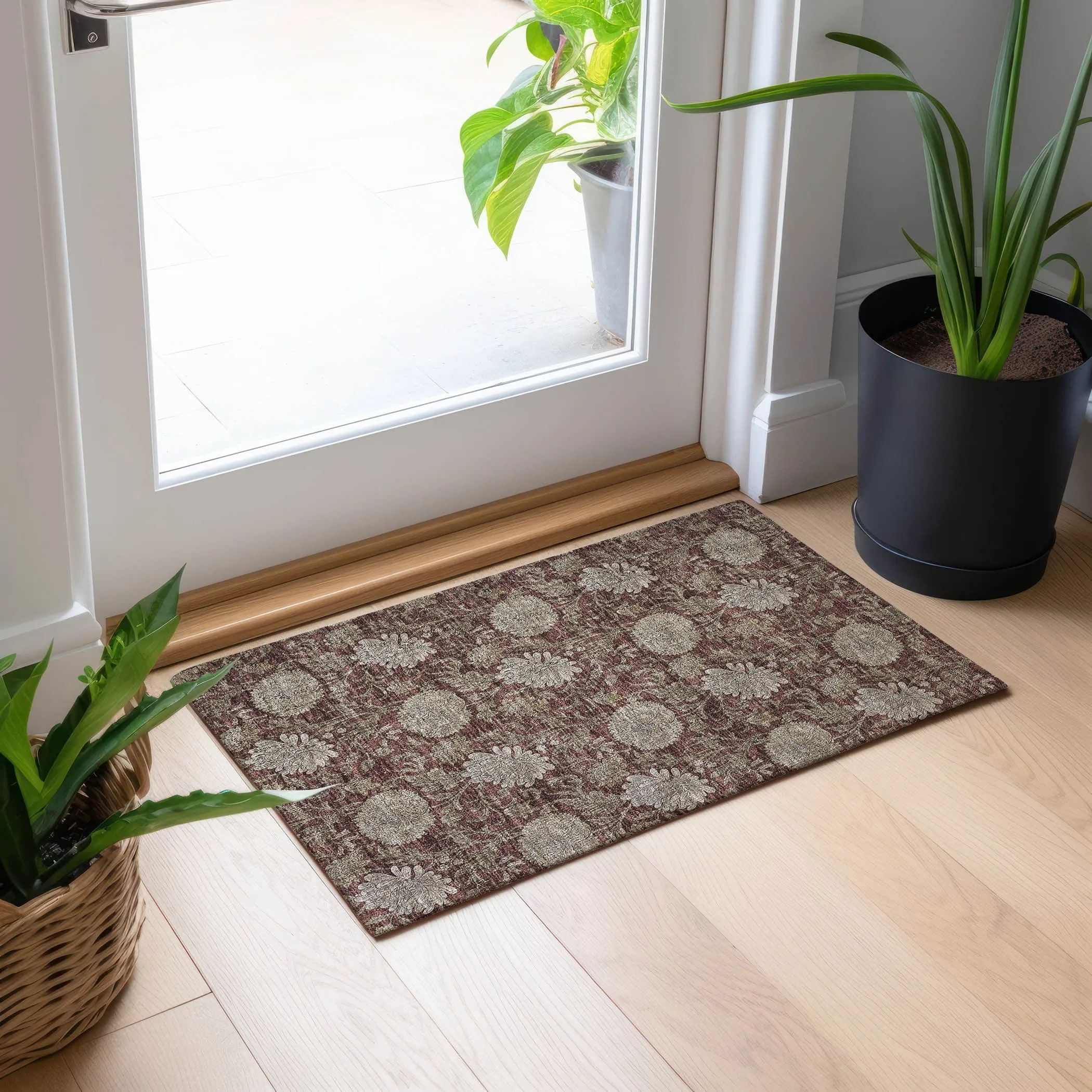 Machine Washable Indoor/ Outdoor Chantille Floral Rug