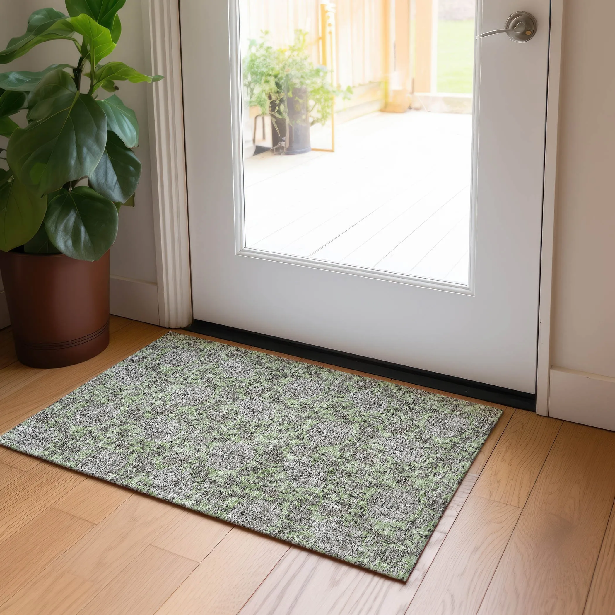Machine Washable Indoor/ Outdoor Chantille Floral Rug