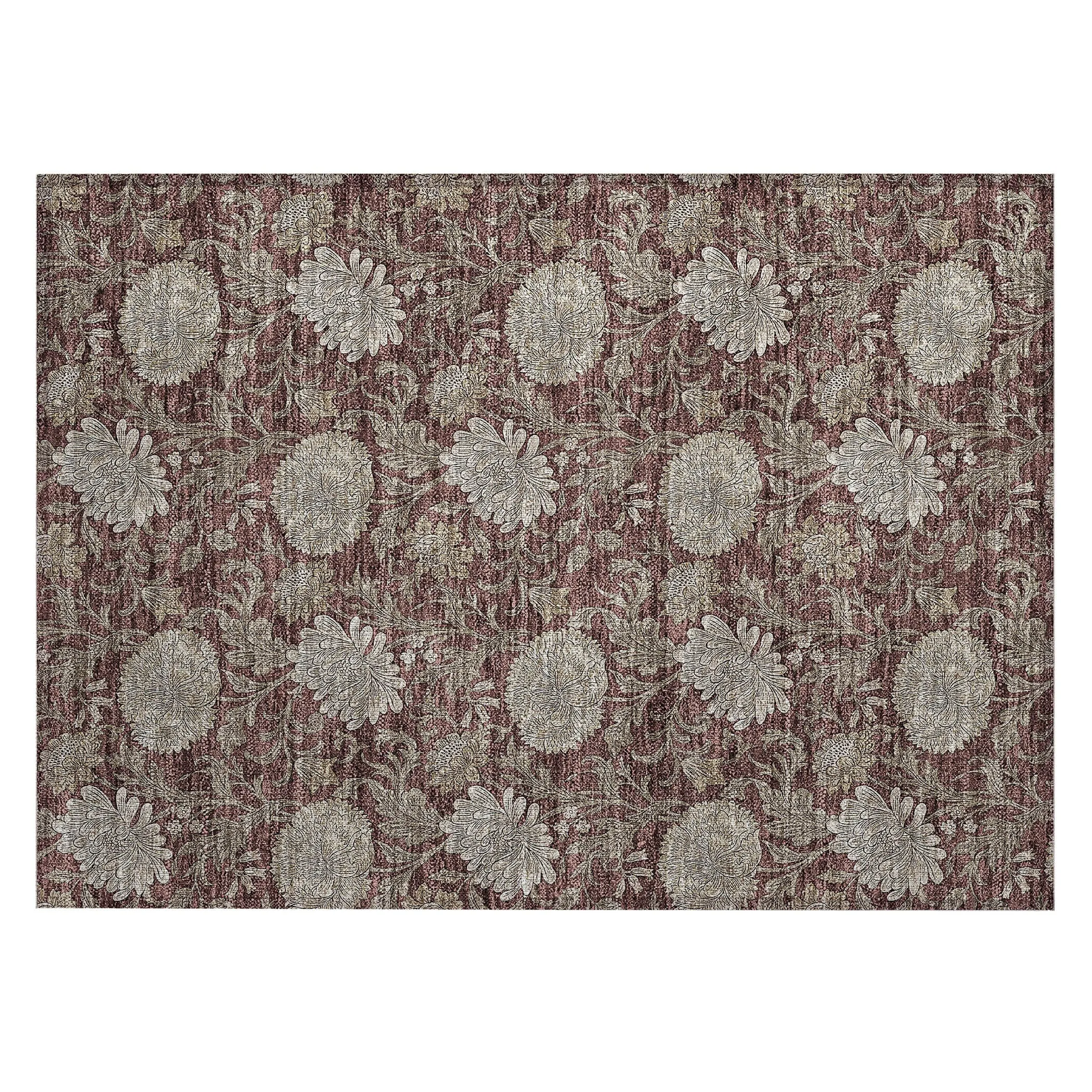 Machine Washable Indoor/ Outdoor Chantille Floral Rug