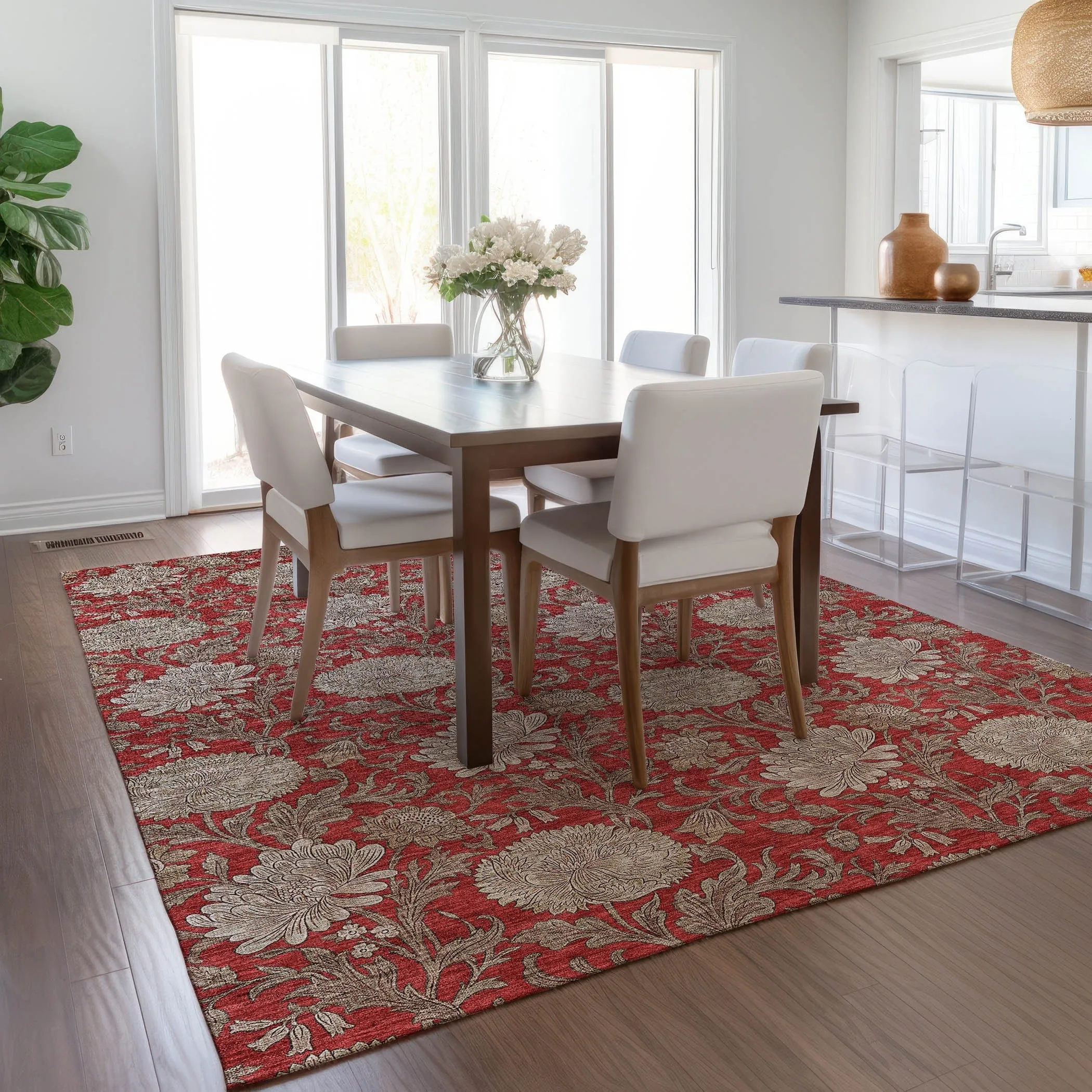 Machine Washable Indoor/ Outdoor Chantille Floral Rug