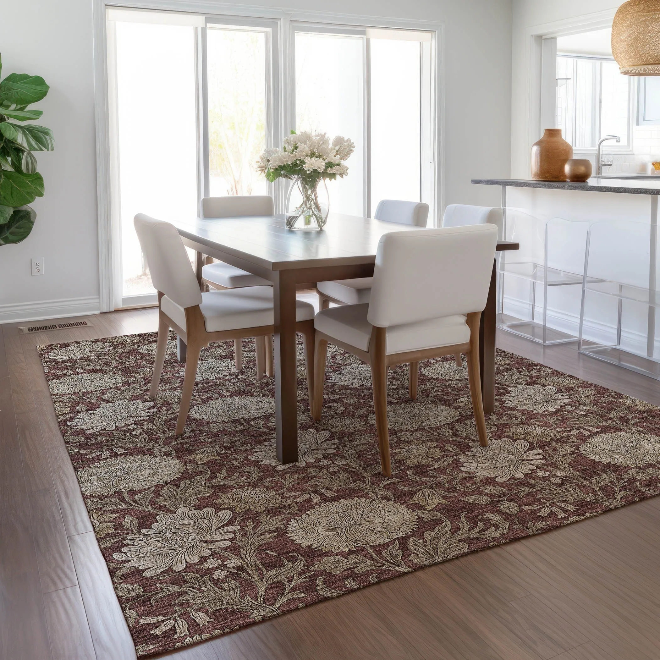 Machine Washable Indoor/ Outdoor Chantille Floral Rug