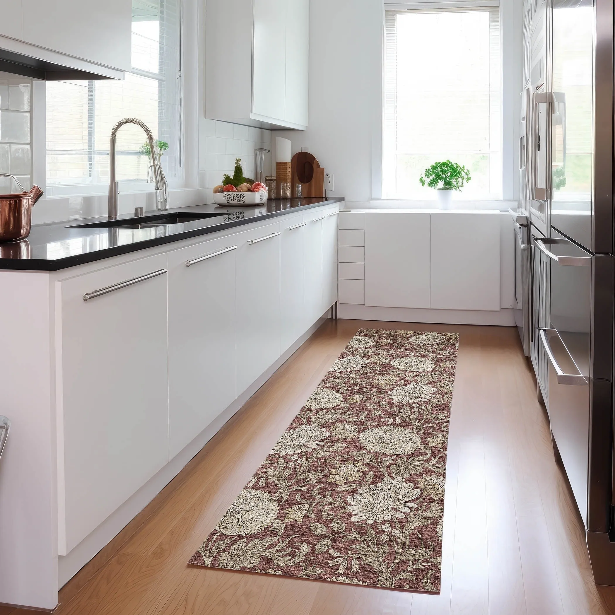 Machine Washable Indoor/ Outdoor Chantille Floral Rug