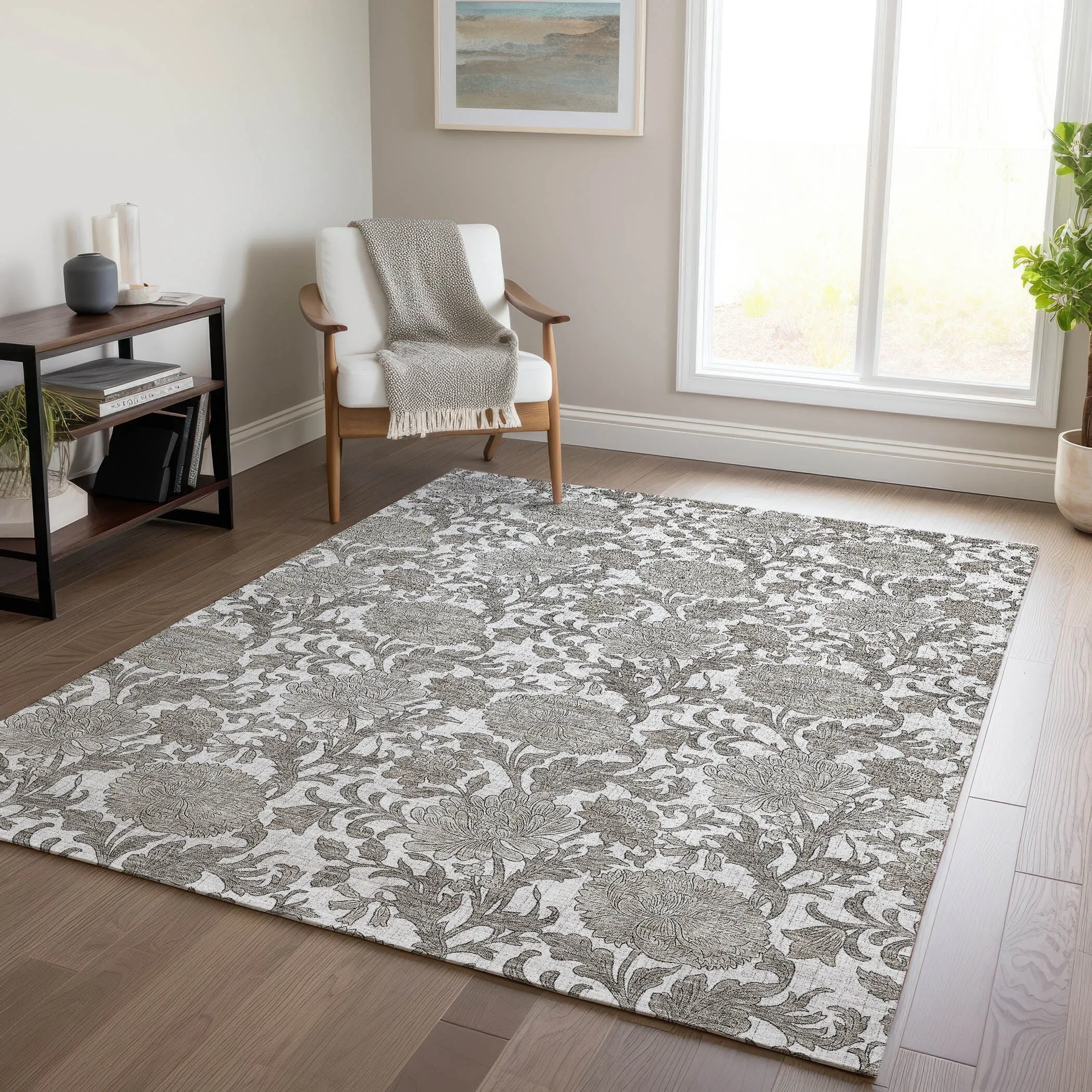 Machine Washable Indoor/ Outdoor Chantille Floral Rug