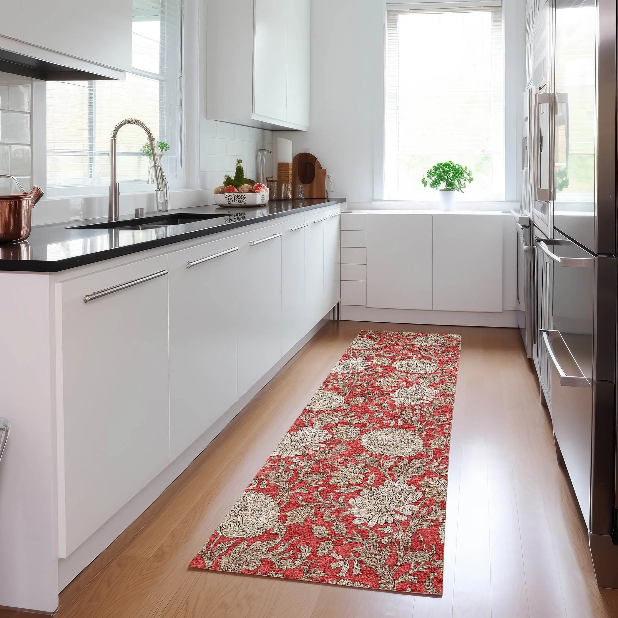 Machine Washable Indoor/ Outdoor Chantille Floral Rug