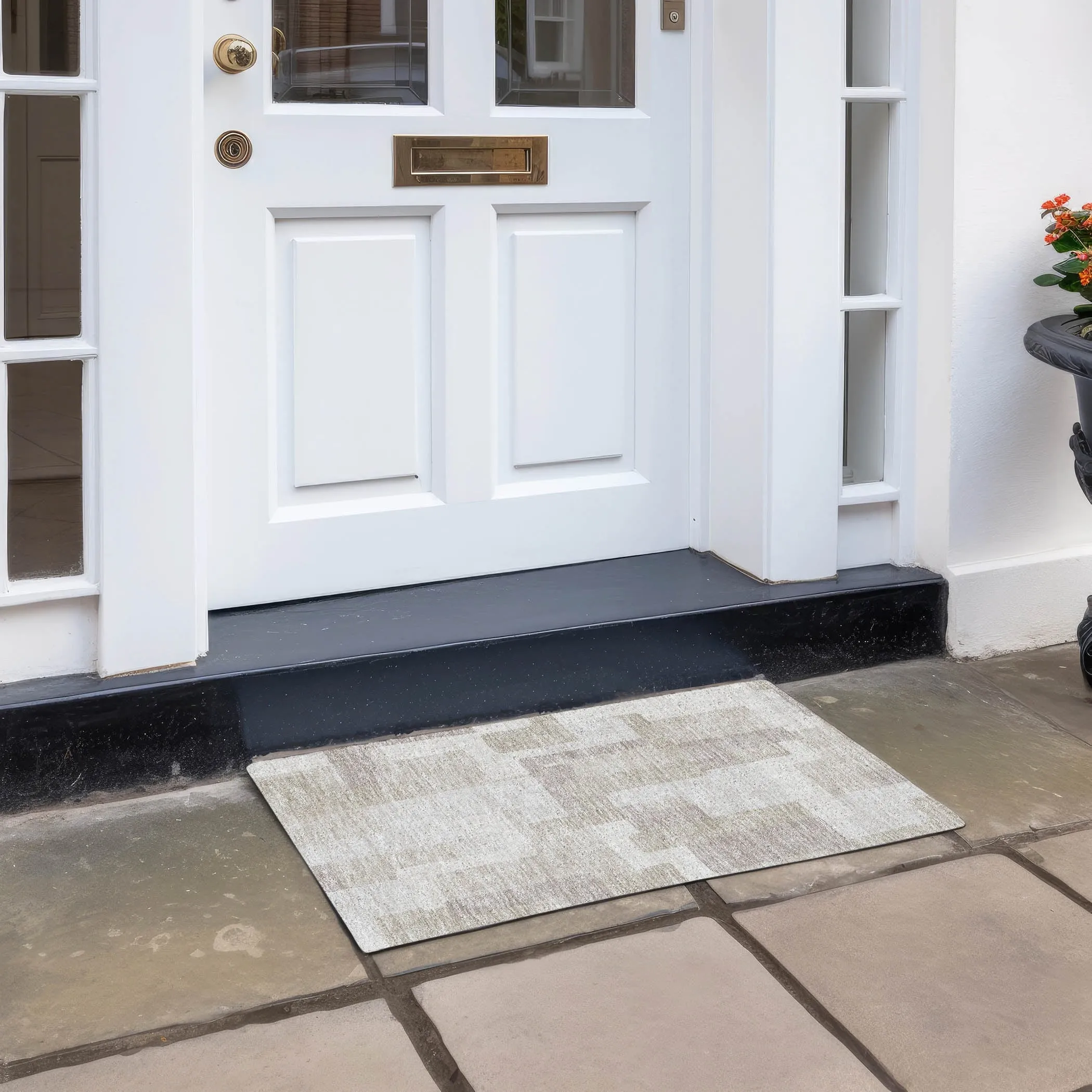 Machine Washable Indoor/ Outdoor Chantille Modern Blocks Rug