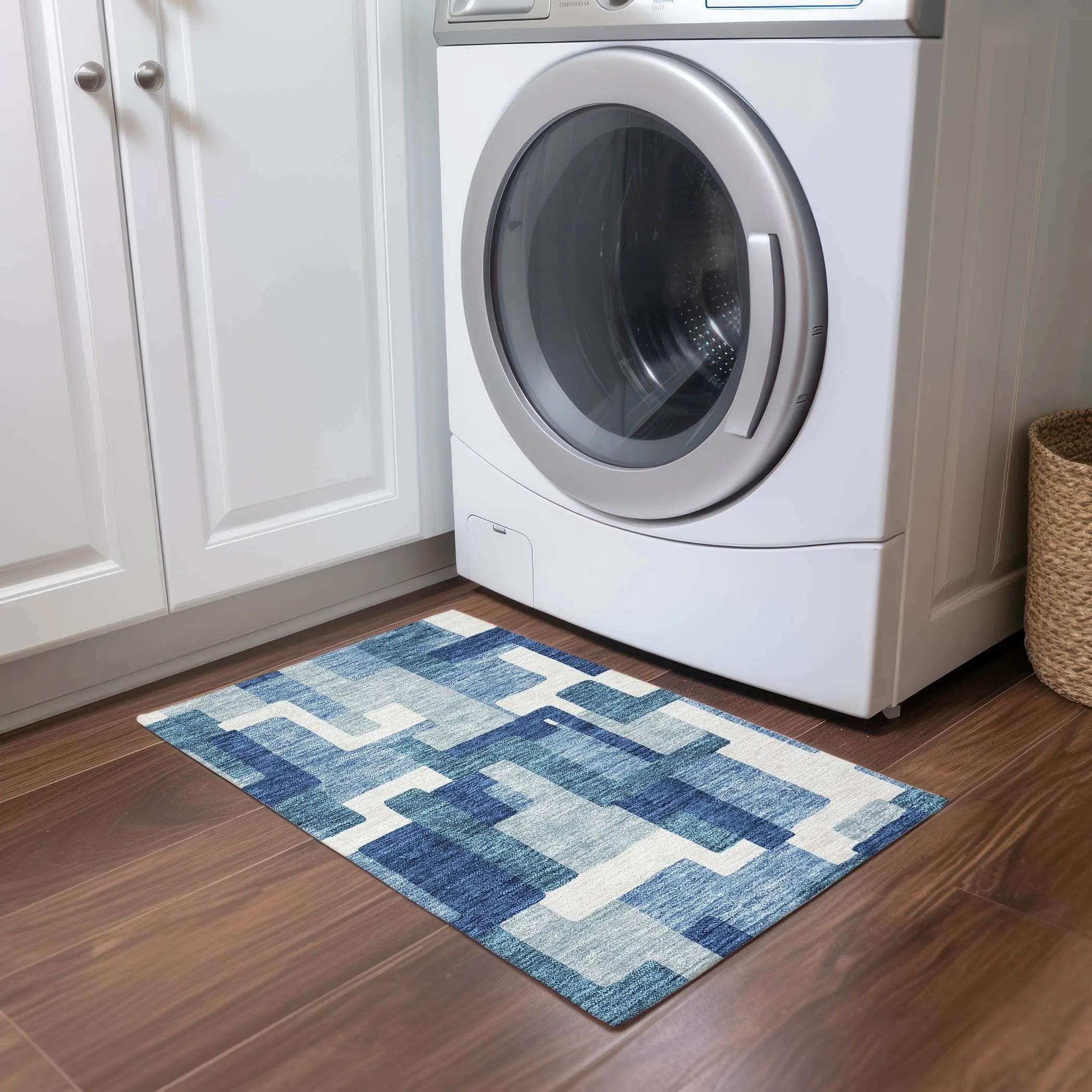 Machine Washable Indoor/ Outdoor Chantille Modern Blocks Rug