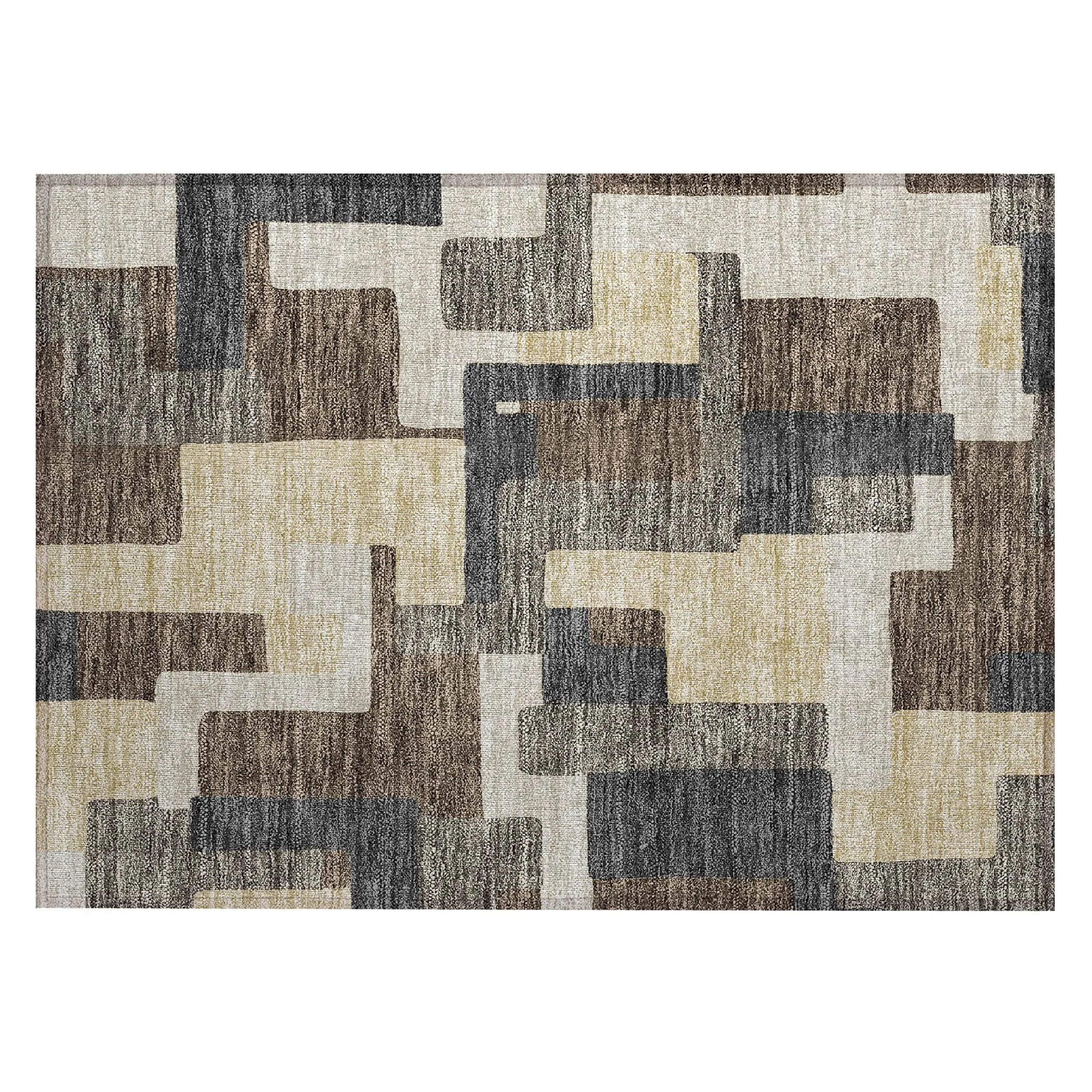 Machine Washable Indoor/ Outdoor Chantille Modern Blocks Rug