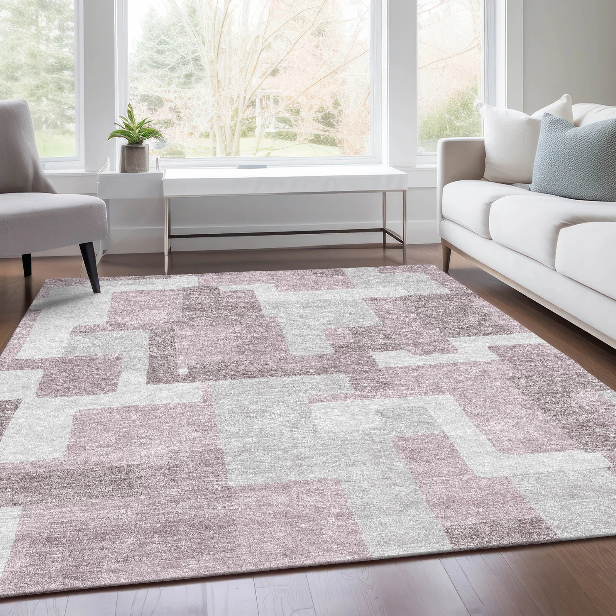 Machine Washable Indoor/ Outdoor Chantille Modern Blocks Rug