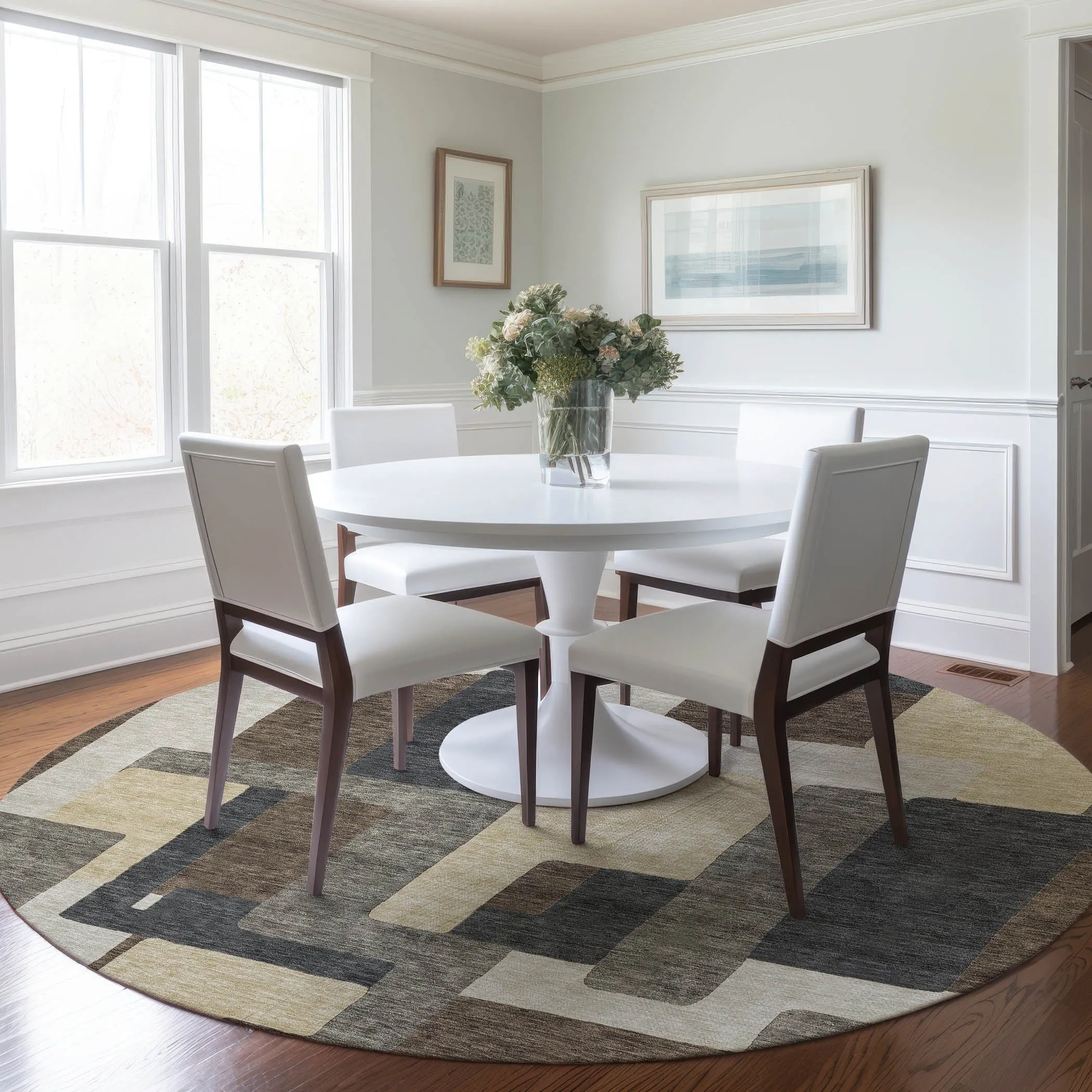 Machine Washable Indoor/ Outdoor Chantille Modern Blocks Rug