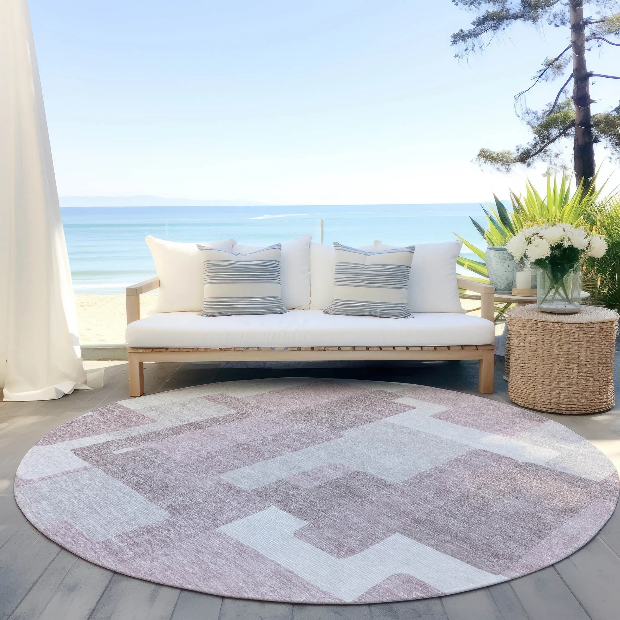 Machine Washable Indoor/ Outdoor Chantille Modern Blocks Rug