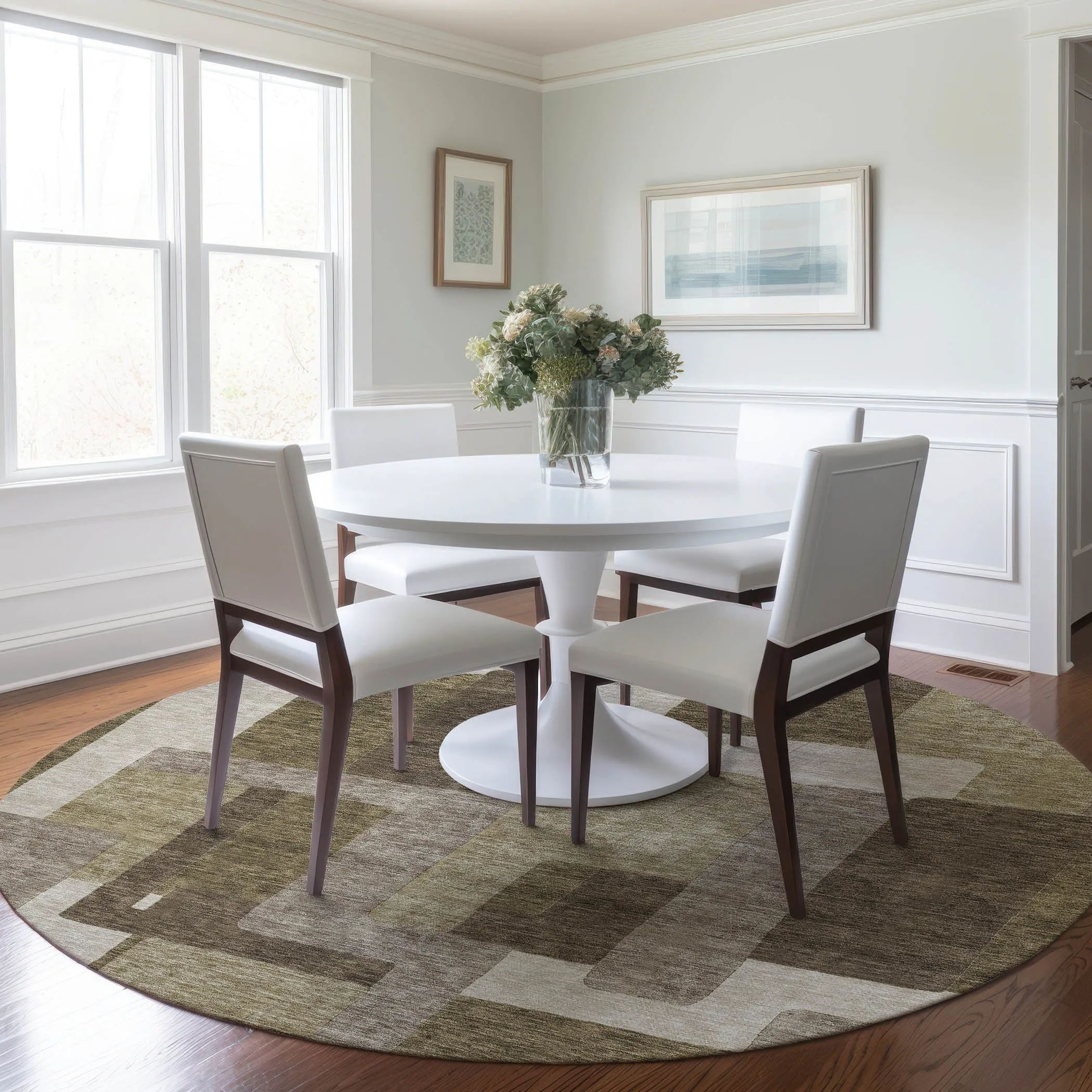 Machine Washable Indoor/ Outdoor Chantille Modern Blocks Rug