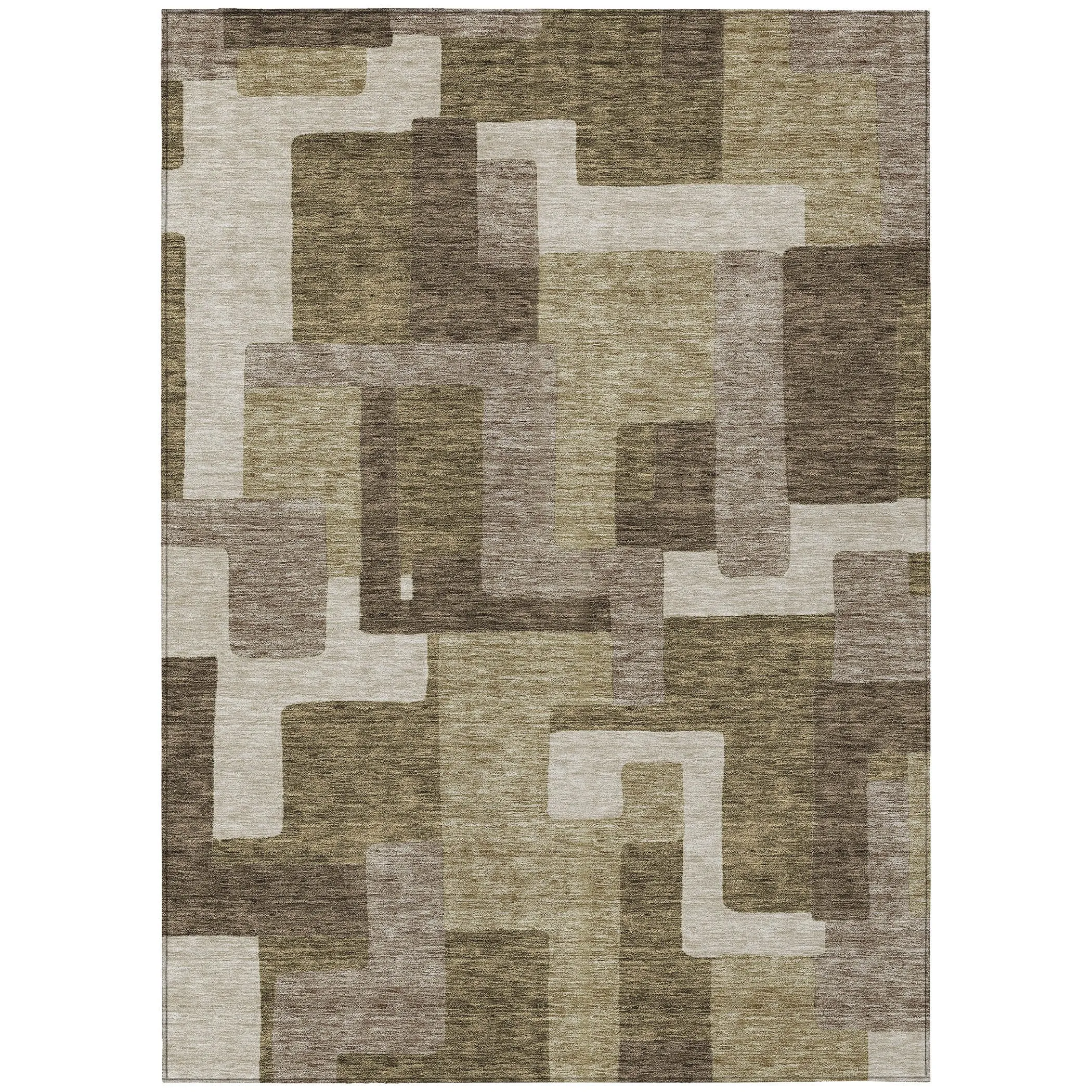 Machine Washable Indoor/ Outdoor Chantille Modern Blocks Rug