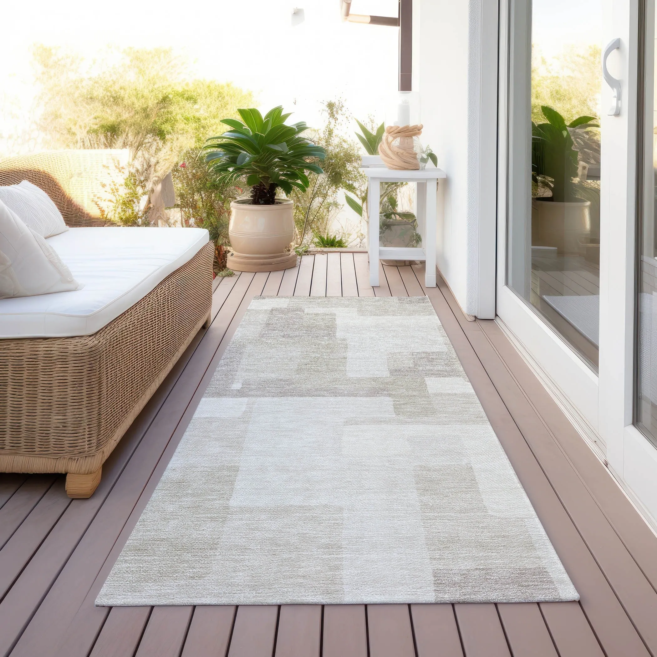 Machine Washable Indoor/ Outdoor Chantille Modern Blocks Rug