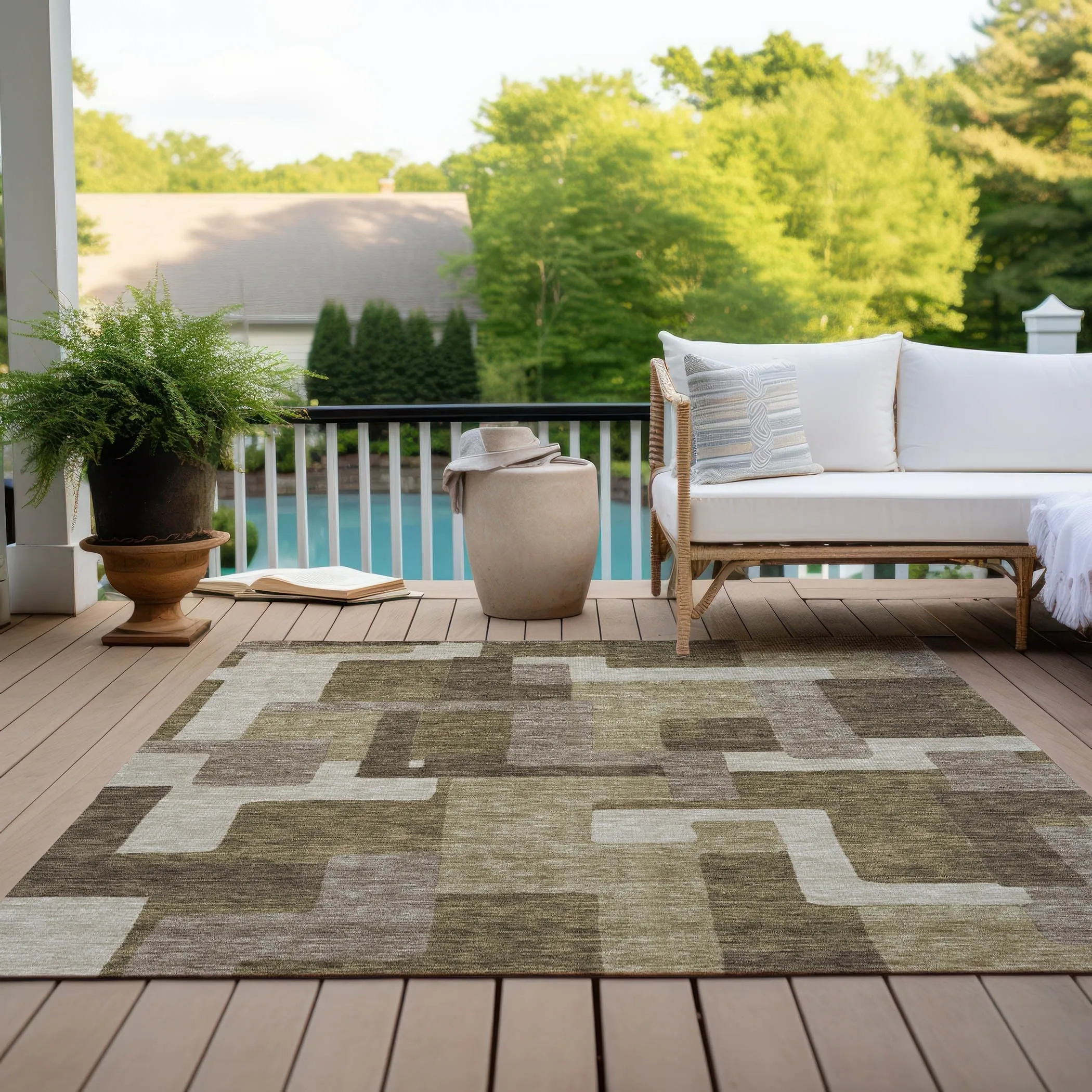 Machine Washable Indoor/ Outdoor Chantille Modern Blocks Rug