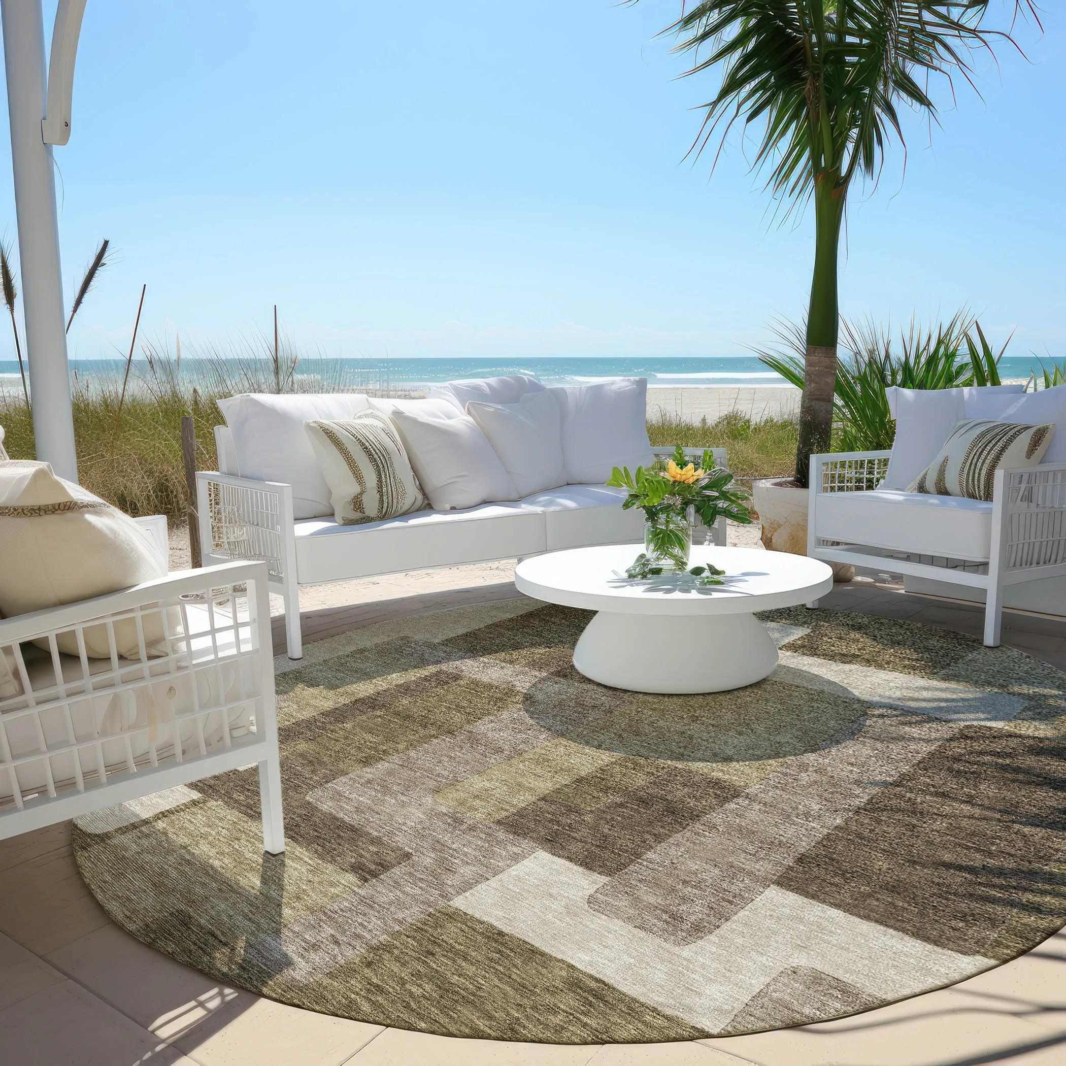 Machine Washable Indoor/ Outdoor Chantille Modern Blocks Rug