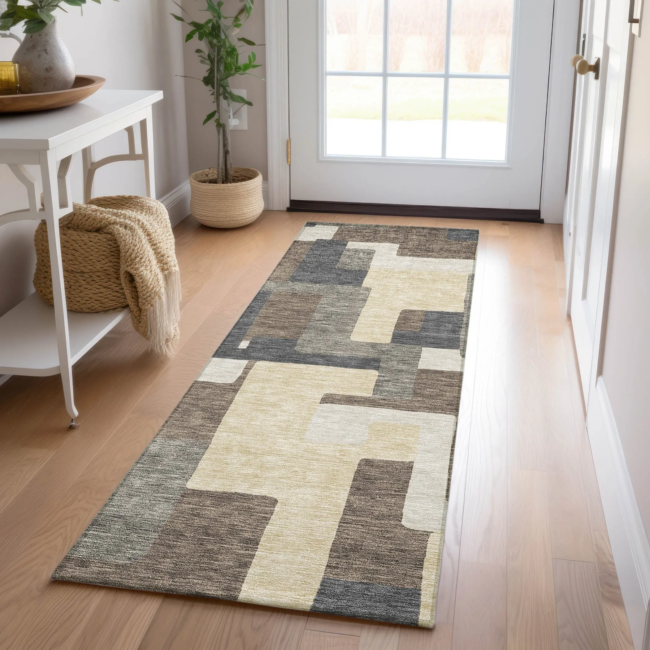 Machine Washable Indoor/ Outdoor Chantille Modern Blocks Rug