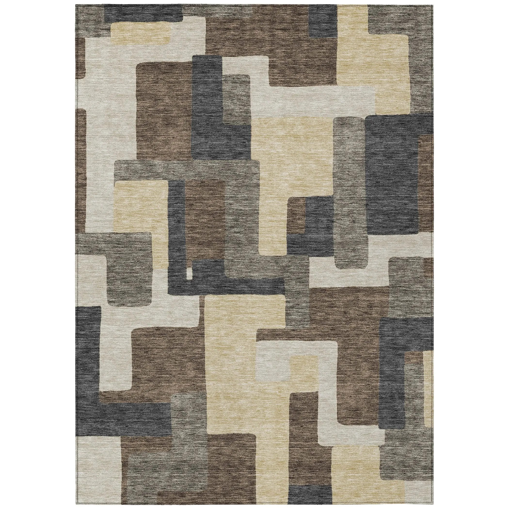 Machine Washable Indoor/ Outdoor Chantille Modern Blocks Rug