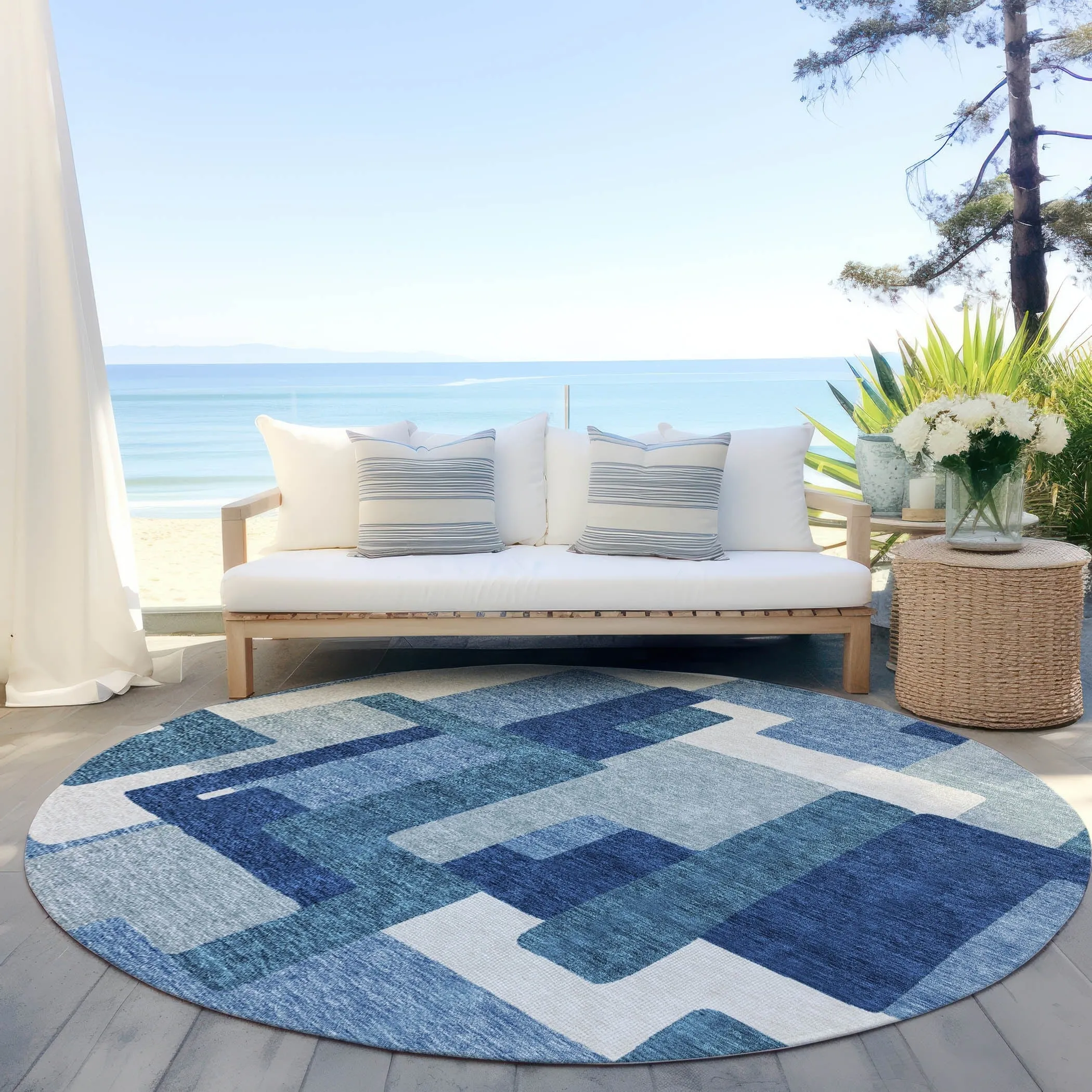 Machine Washable Indoor/ Outdoor Chantille Modern Blocks Rug