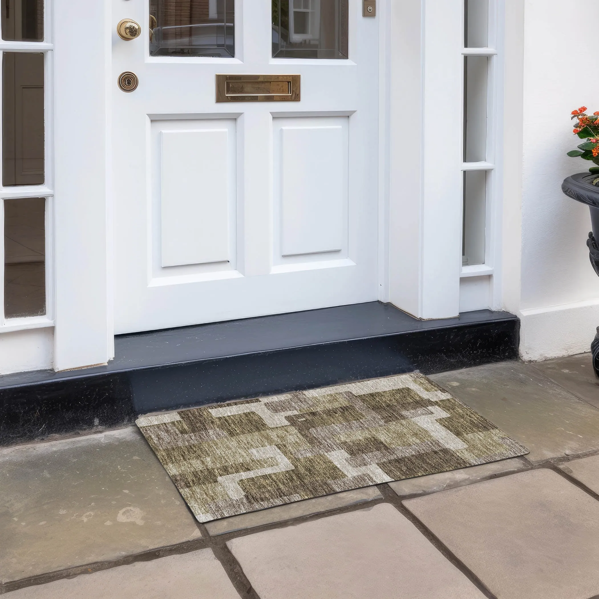 Machine Washable Indoor/ Outdoor Chantille Modern Blocks Rug