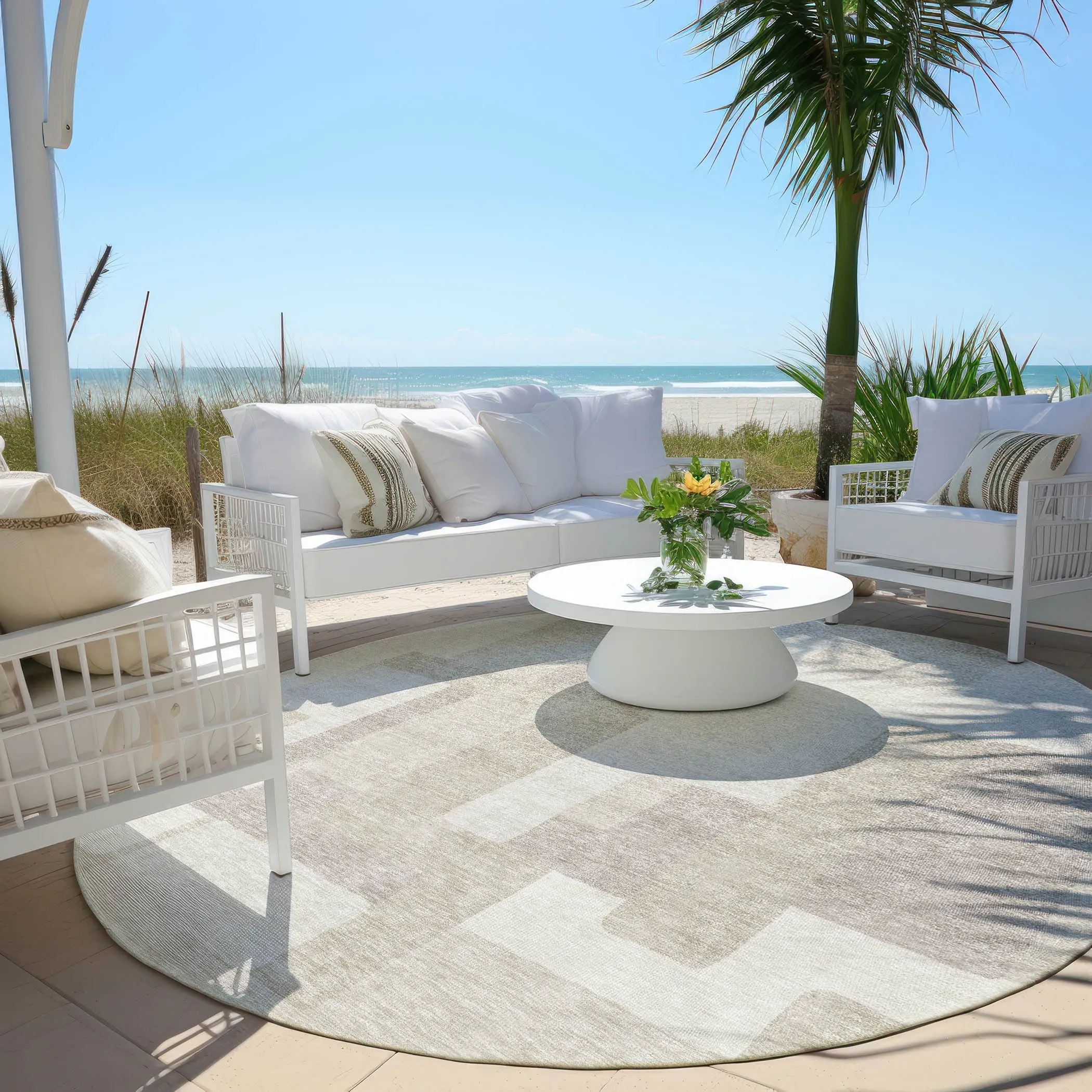 Machine Washable Indoor/ Outdoor Chantille Modern Blocks Rug