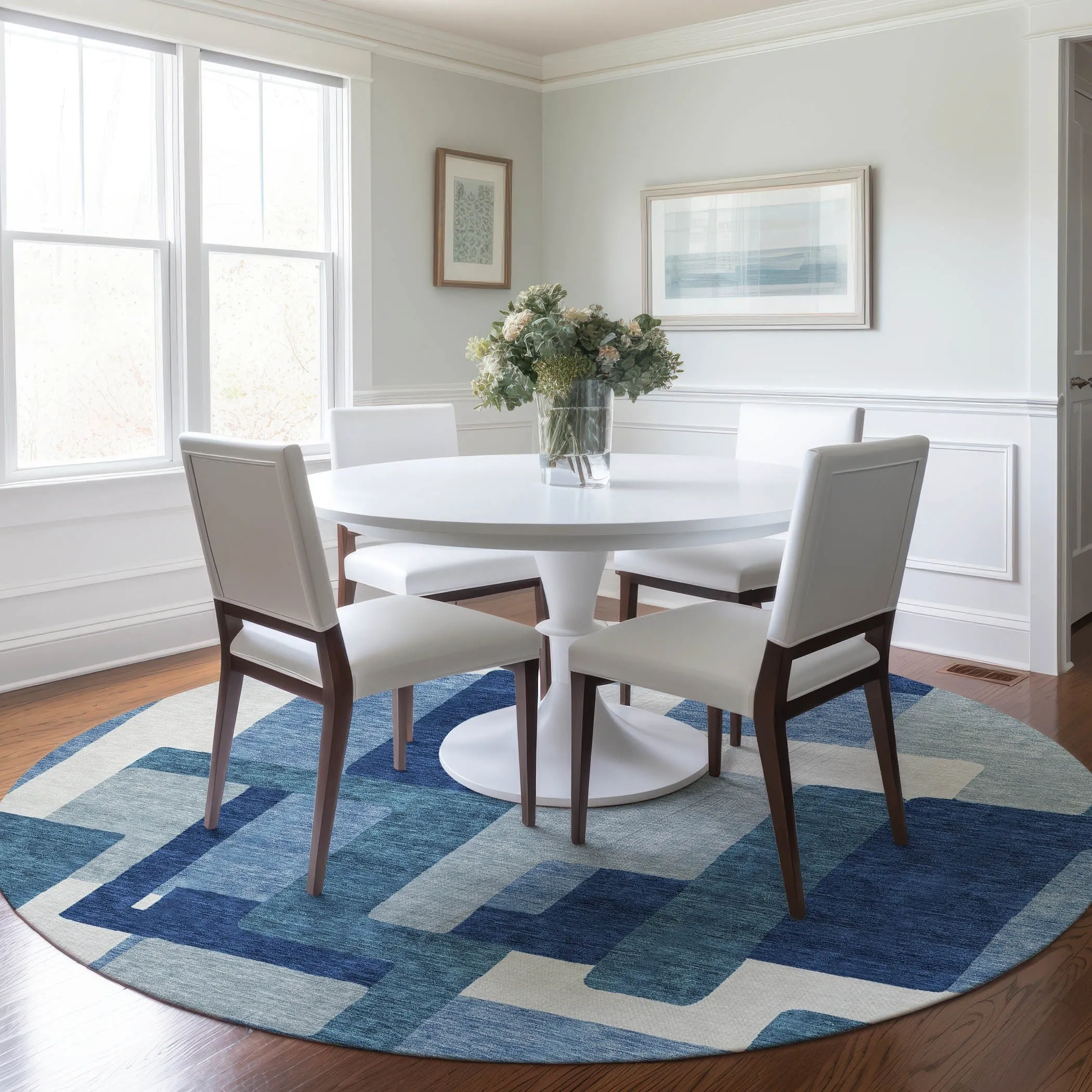 Machine Washable Indoor/ Outdoor Chantille Modern Blocks Rug