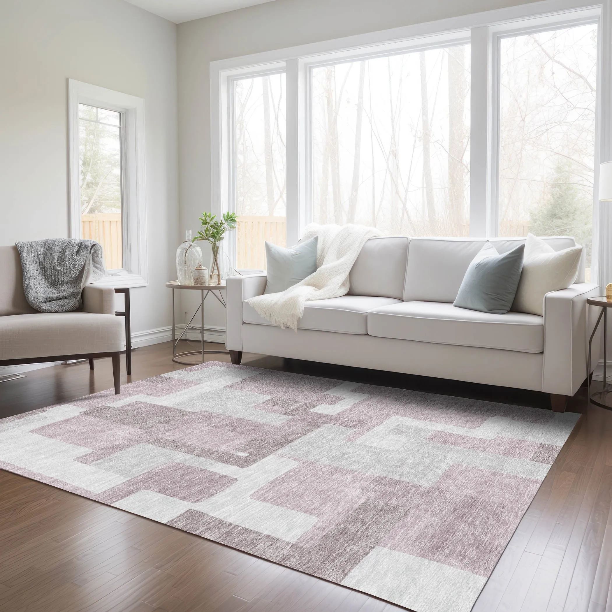 Machine Washable Indoor/ Outdoor Chantille Modern Blocks Rug