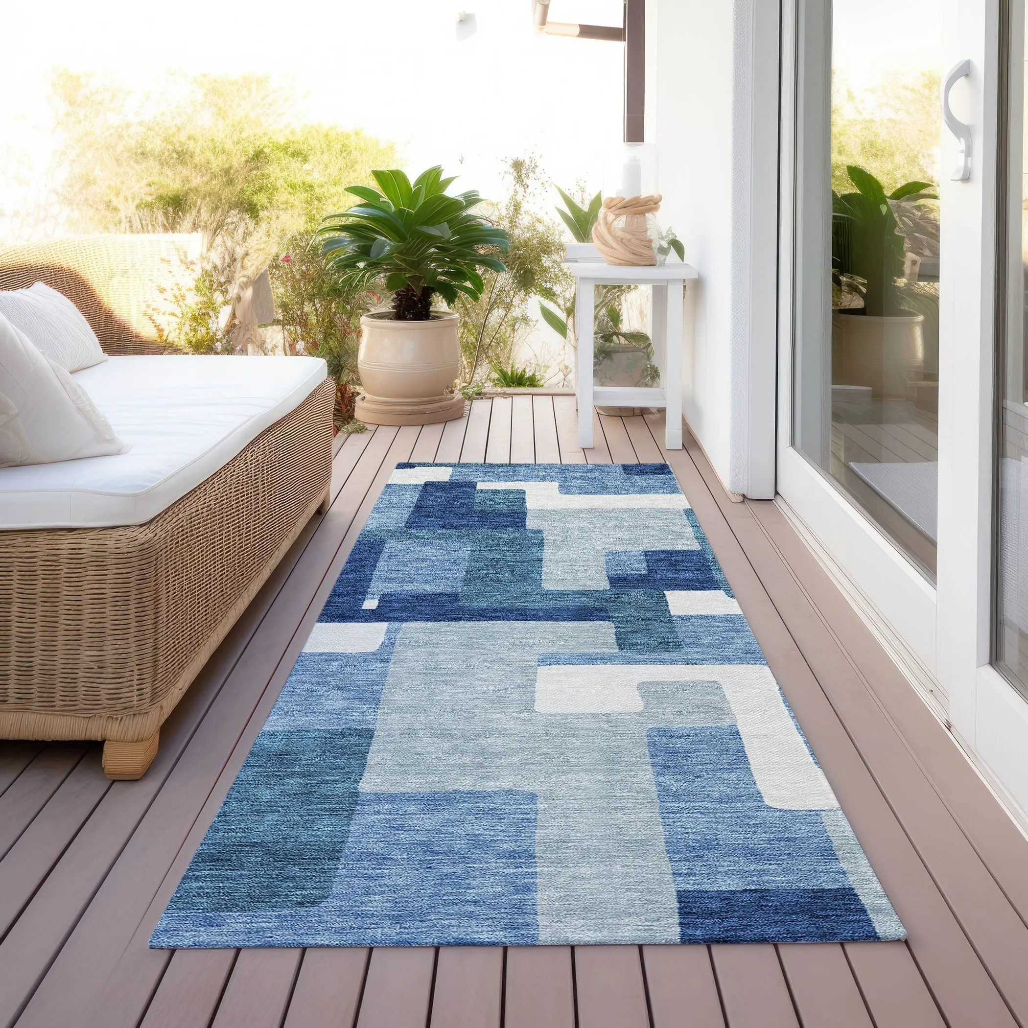 Machine Washable Indoor/ Outdoor Chantille Modern Blocks Rug
