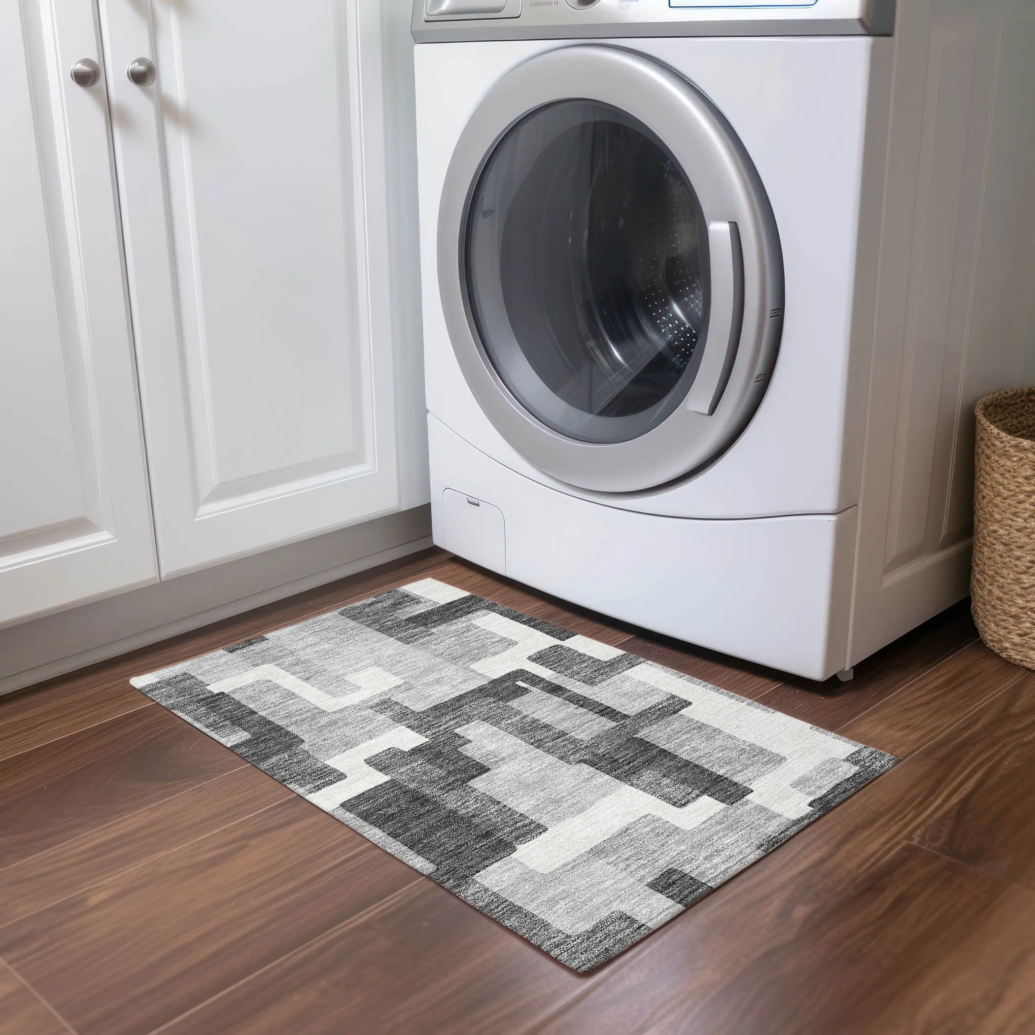 Machine Washable Indoor/ Outdoor Chantille Modern Blocks Rug