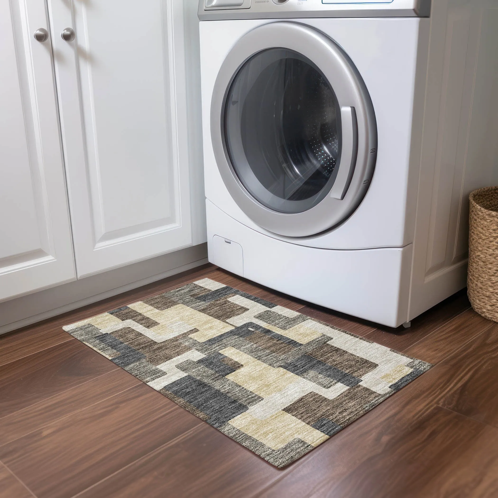 Machine Washable Indoor/ Outdoor Chantille Modern Blocks Rug