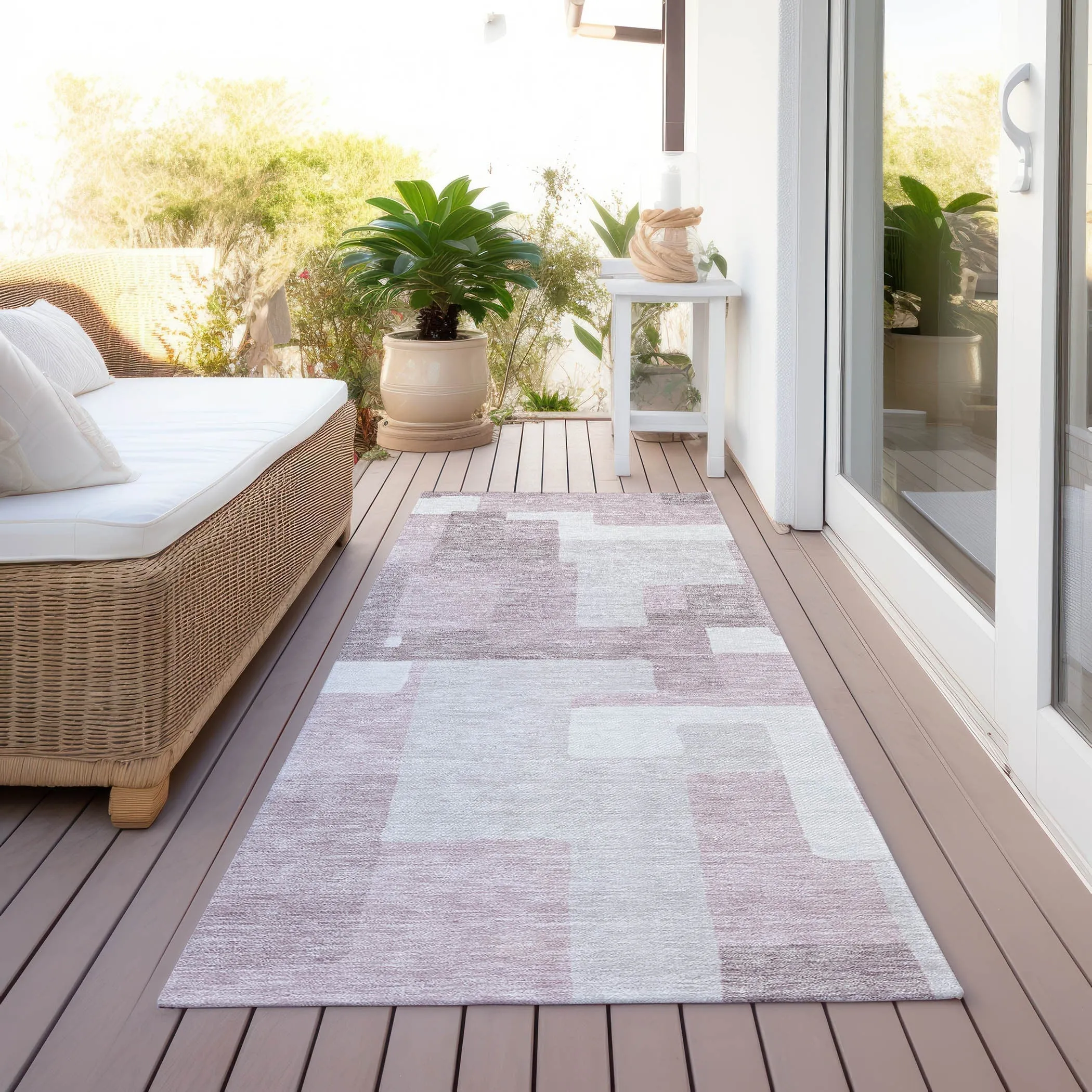 Machine Washable Indoor/ Outdoor Chantille Modern Blocks Rug